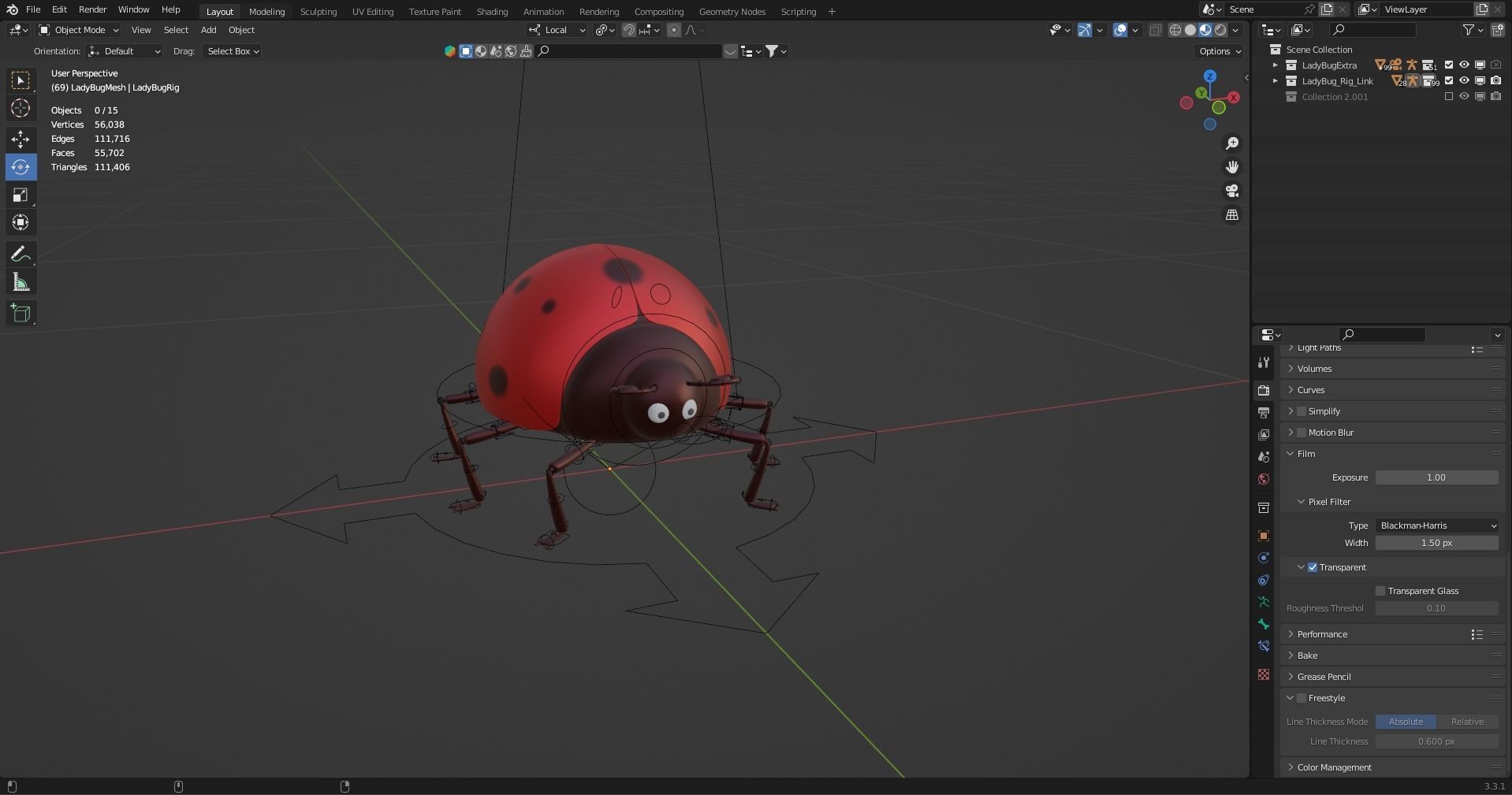 LadyBug Rigged Model 3D model_7