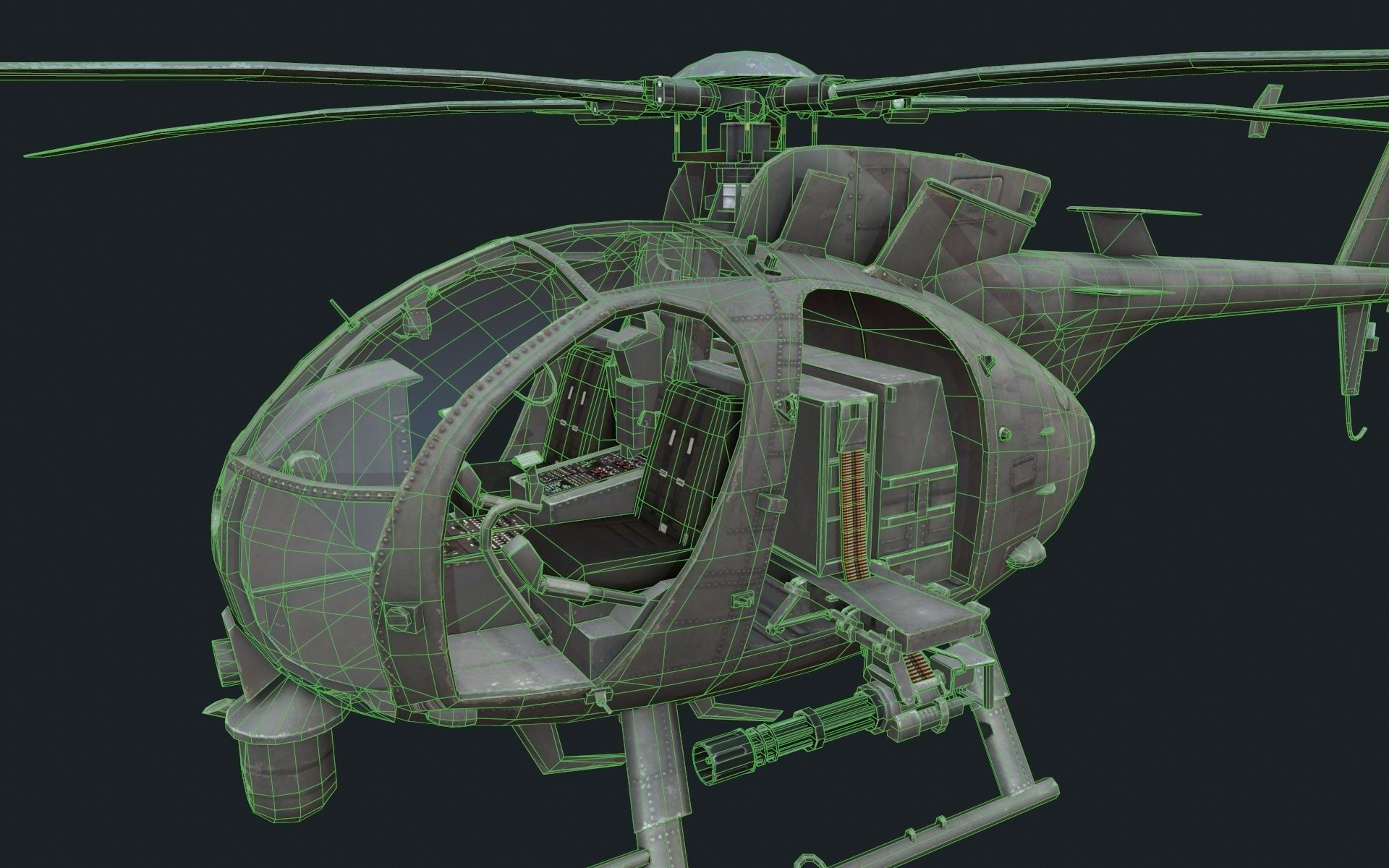 Helicopter AH-6 Low-poly 3D model_7