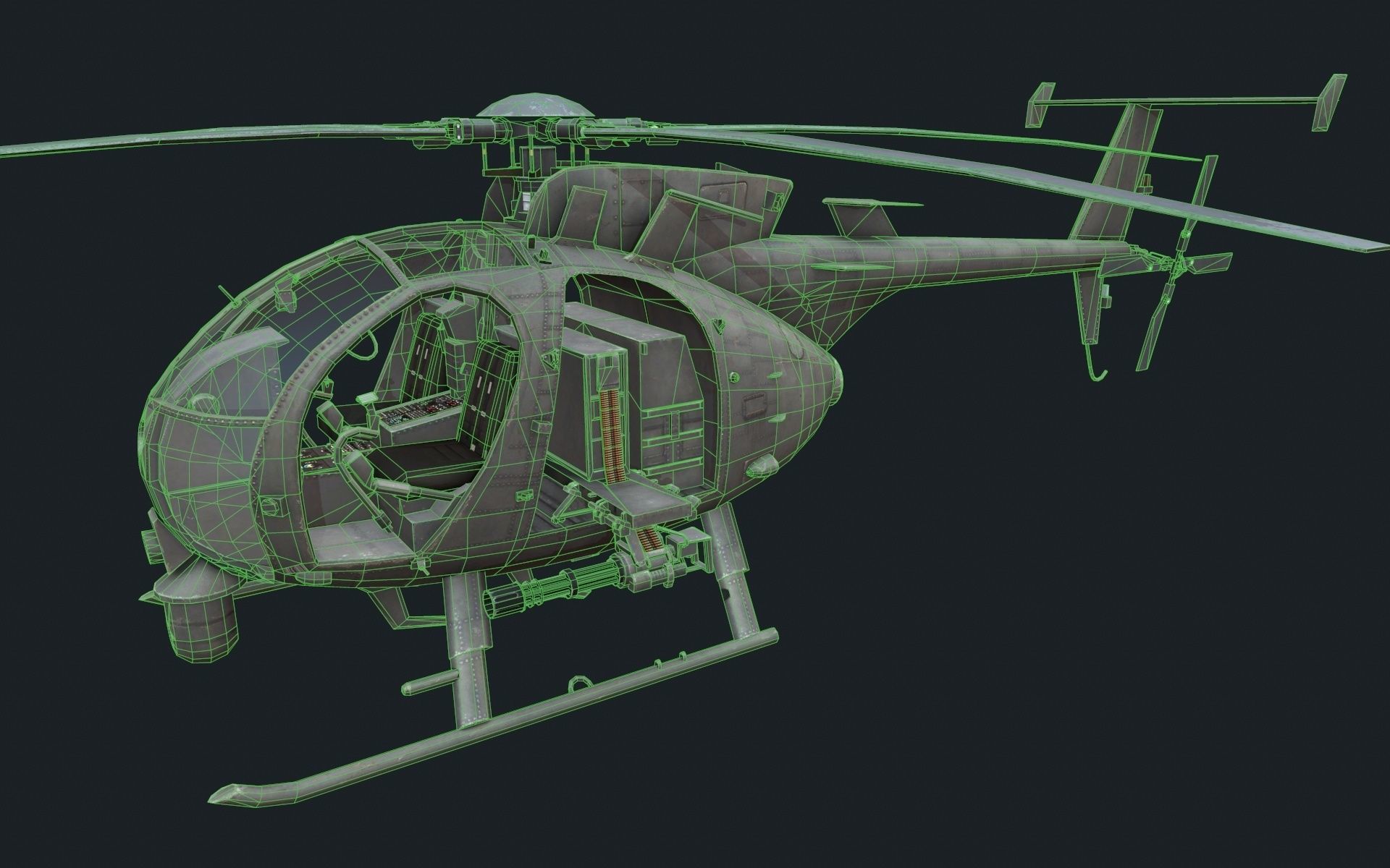 Helicopter AH-6 Low-poly 3D model_6