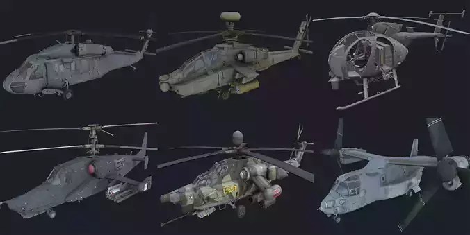 Helicopter pack  Low-poly 3D model