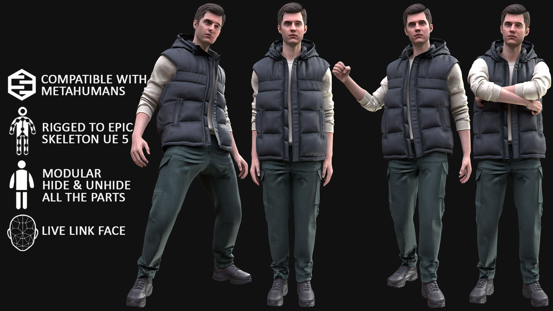 Man in Autumn Outfit 15 - Modular - Rigged Low-poly 3D model_3