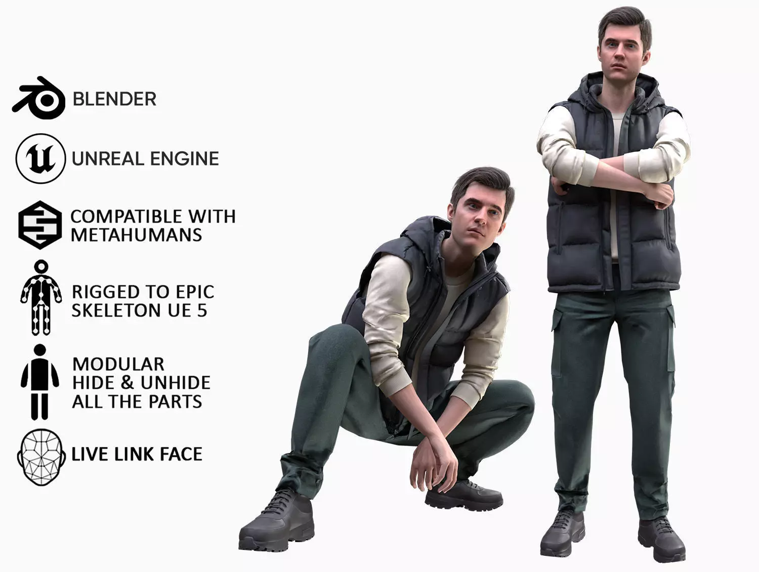 Man in Autumn Outfit 15 - Modular - Rigged Low-poly 3D model_0