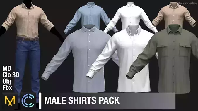 Male shirts pack  Marvelous Designer  Clo 3D project 3D model
