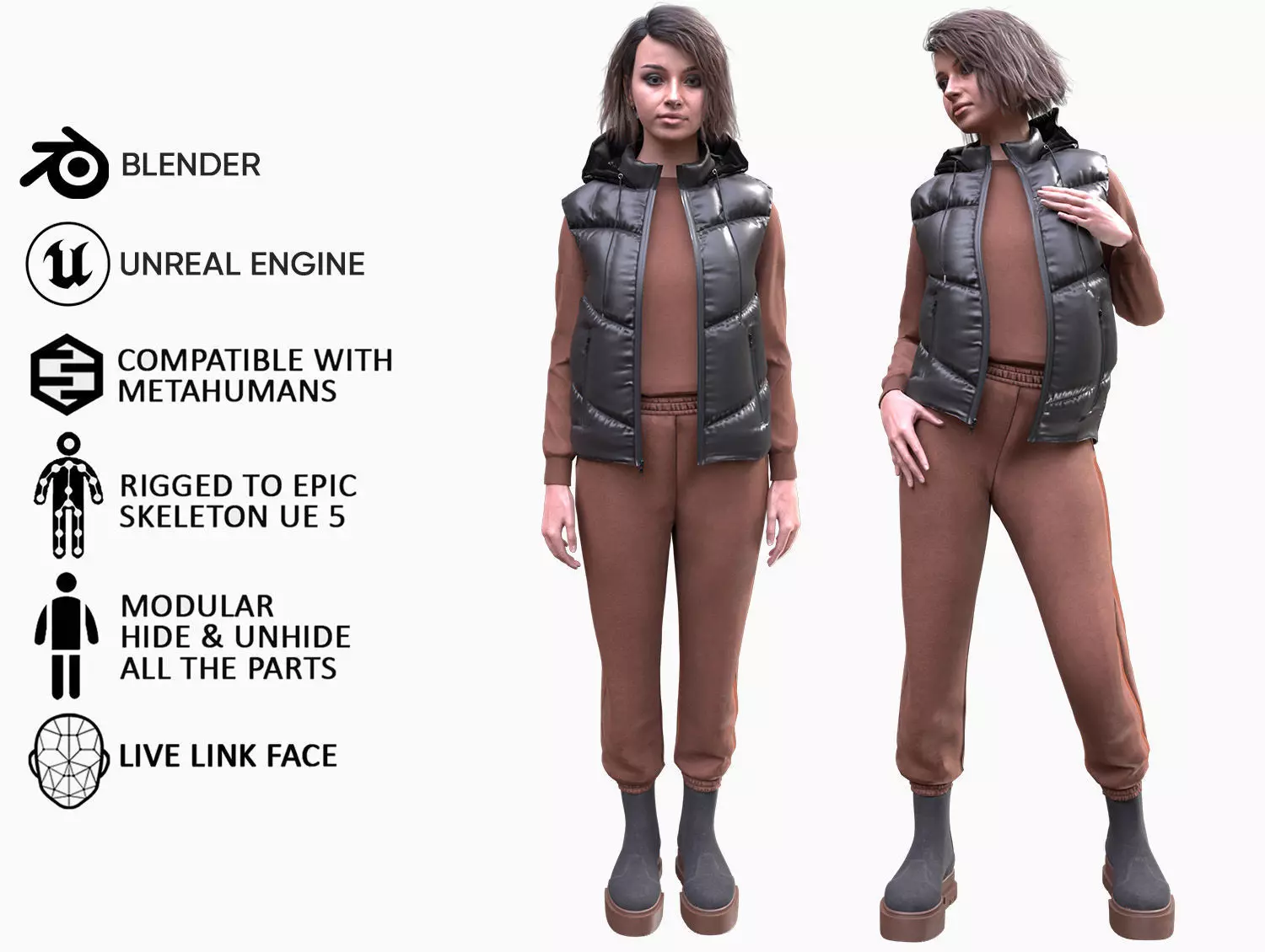 Woman in Autumn Outfit - Modular - Rigged Low-poly 3D model_0