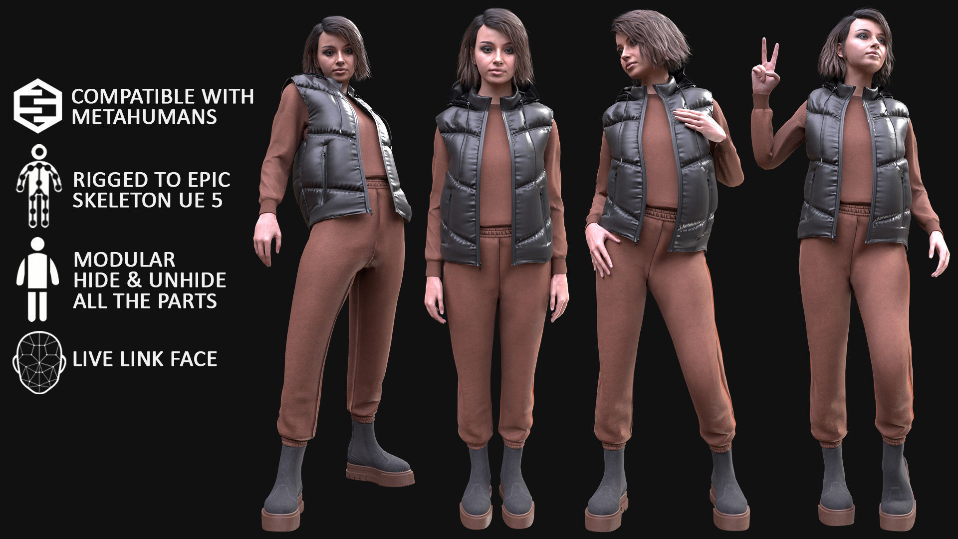 Woman in Autumn Outfit - Modular - Rigged Low-poly 3D model_3