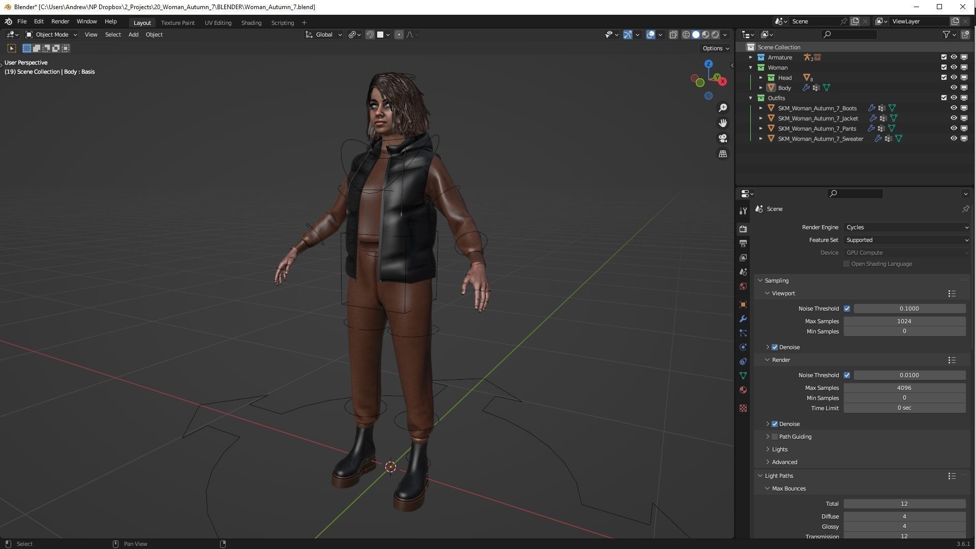 Woman in Autumn Outfit - Modular - Rigged Low-poly 3D model_8