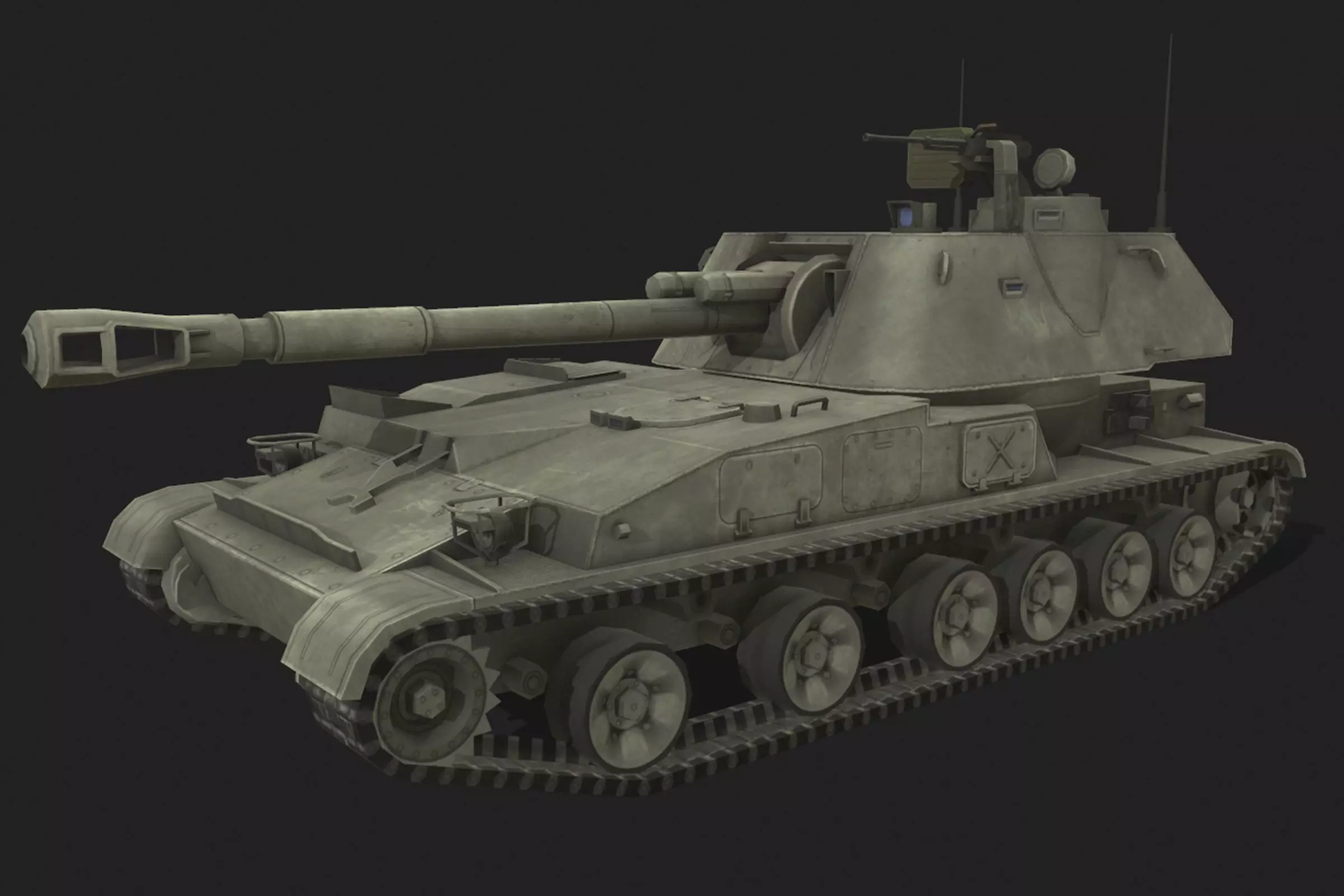 Tank 2s3 Akatsiya Low-poly 3D model_0