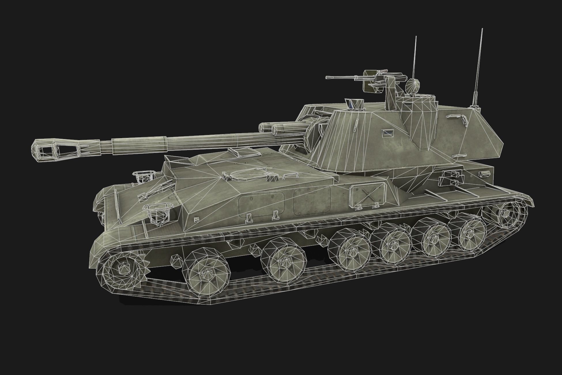 Tank 2s3 Akatsiya Low-poly 3D model_3