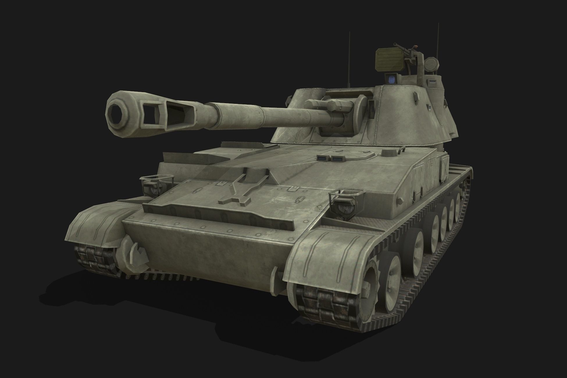 Tank 2s3 Akatsiya Low-poly 3D model_1