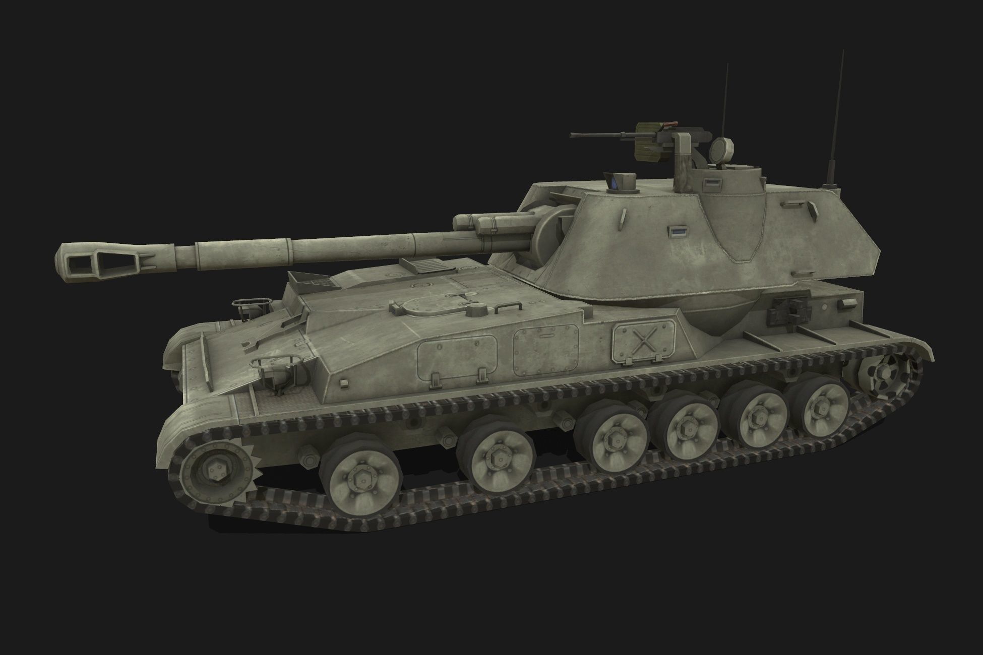 Tank 2s3 Akatsiya Low-poly 3D model_2