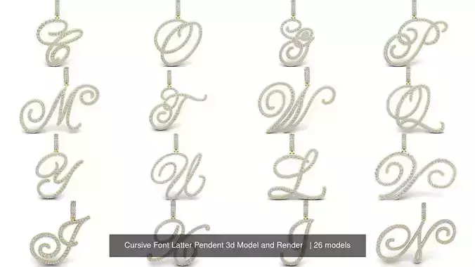 Cursive Font Latter Pendent 3d Model and Render   3D Model Collection