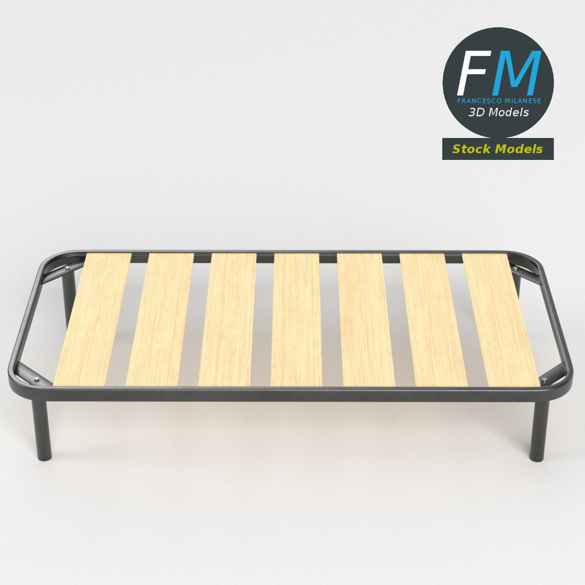 Twin size bed frame with large slats 3D model_2