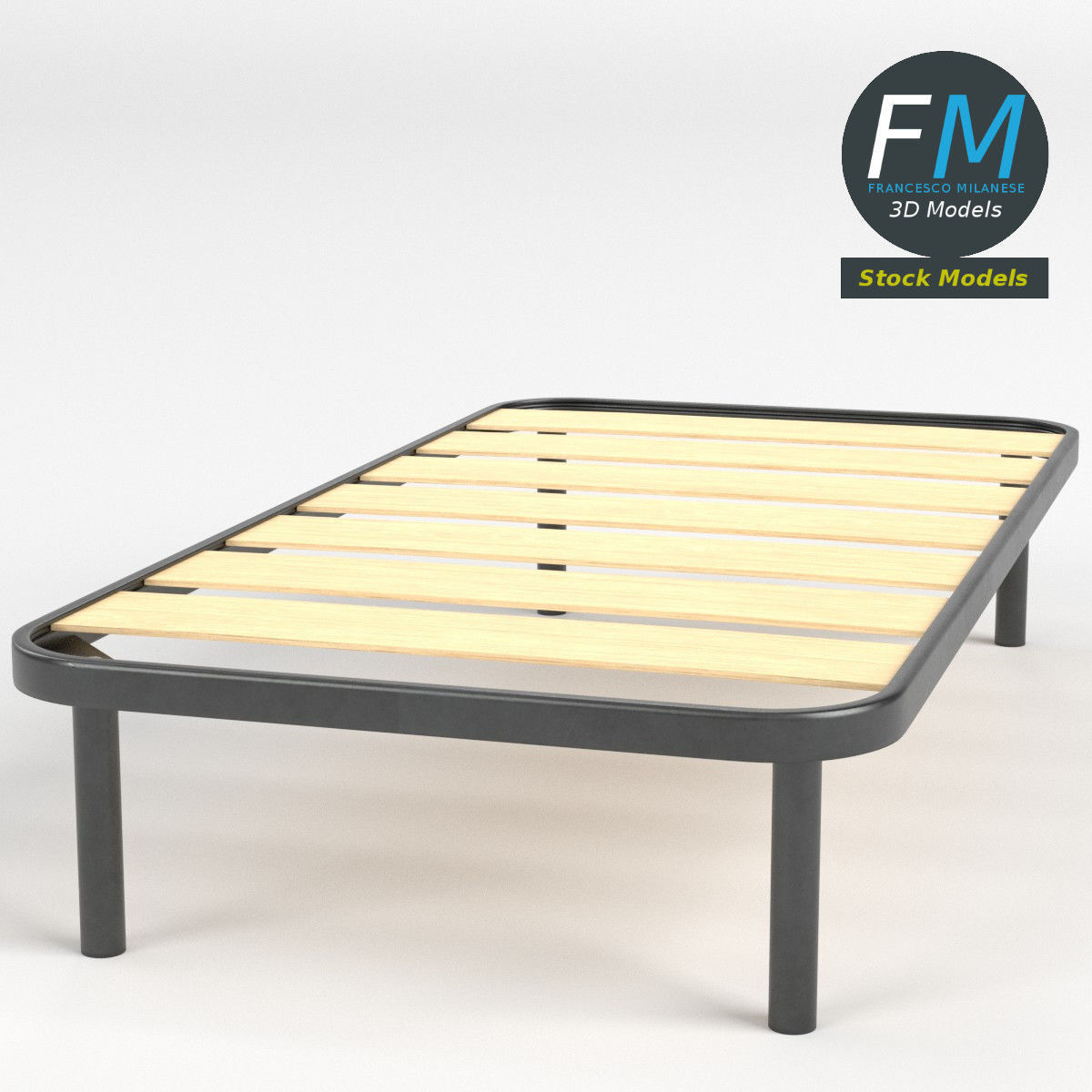 Twin size bed frame with large slats 3D model_3