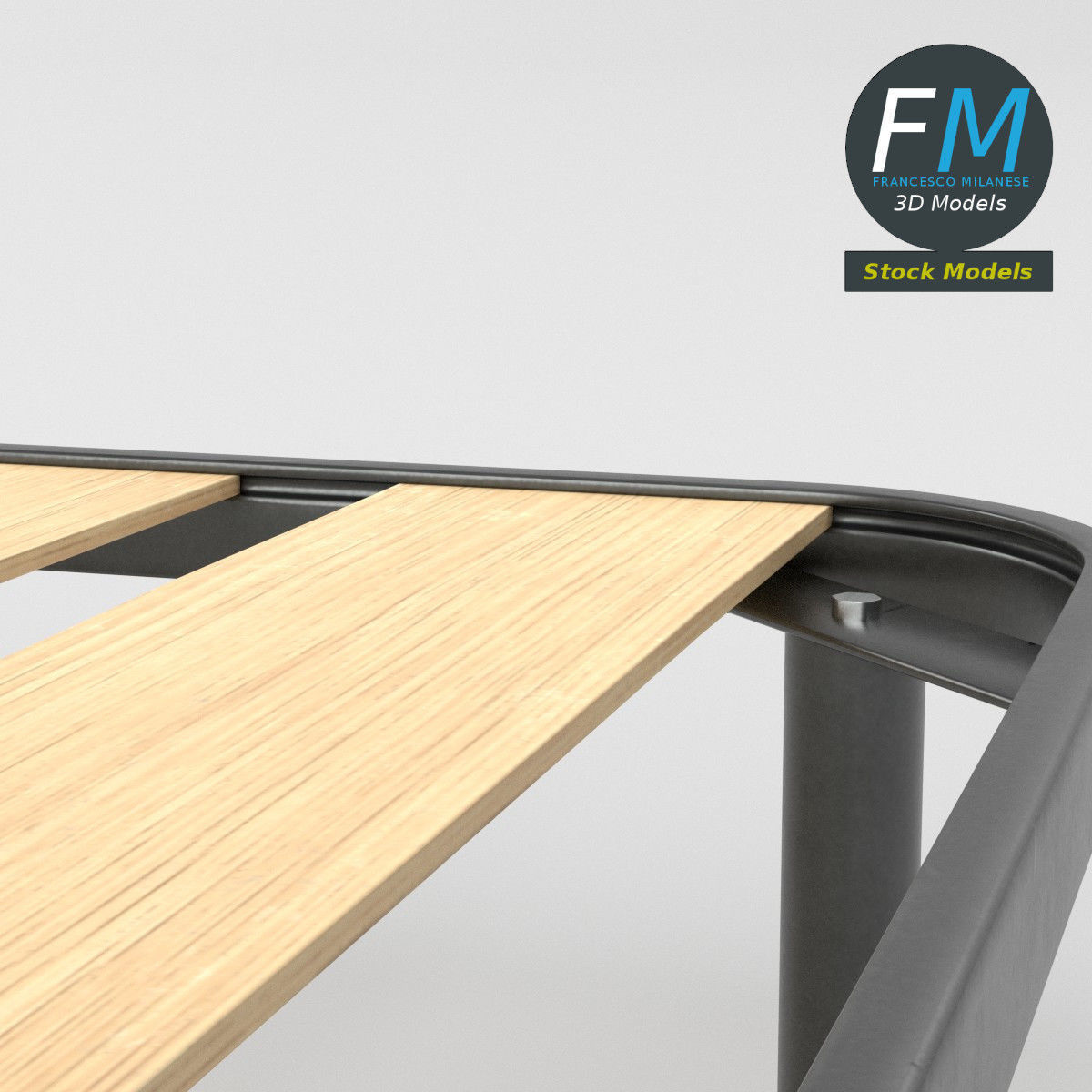 Twin size bed frame with large slats 3D model_5