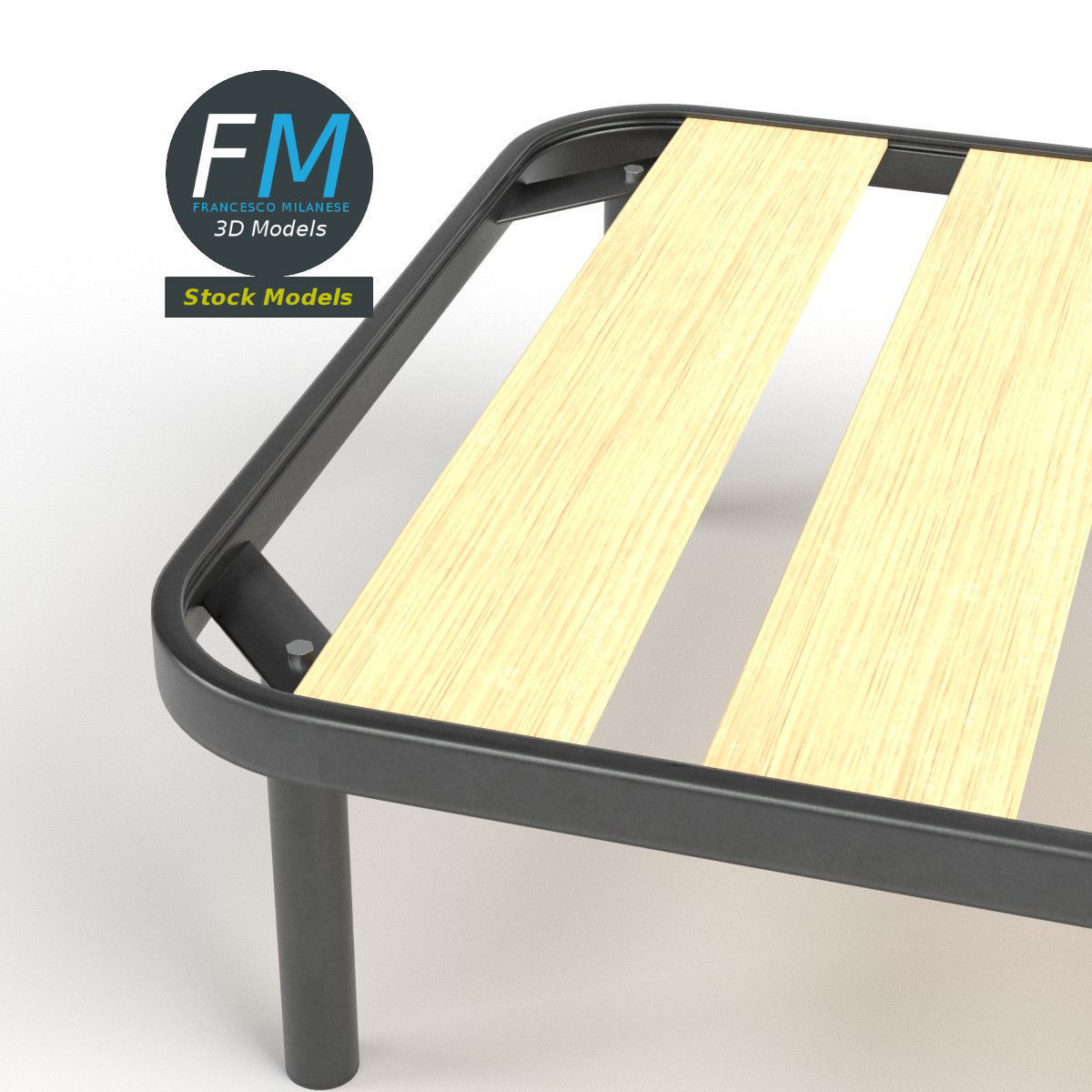 Twin size bed frame with large slats 3D model_4