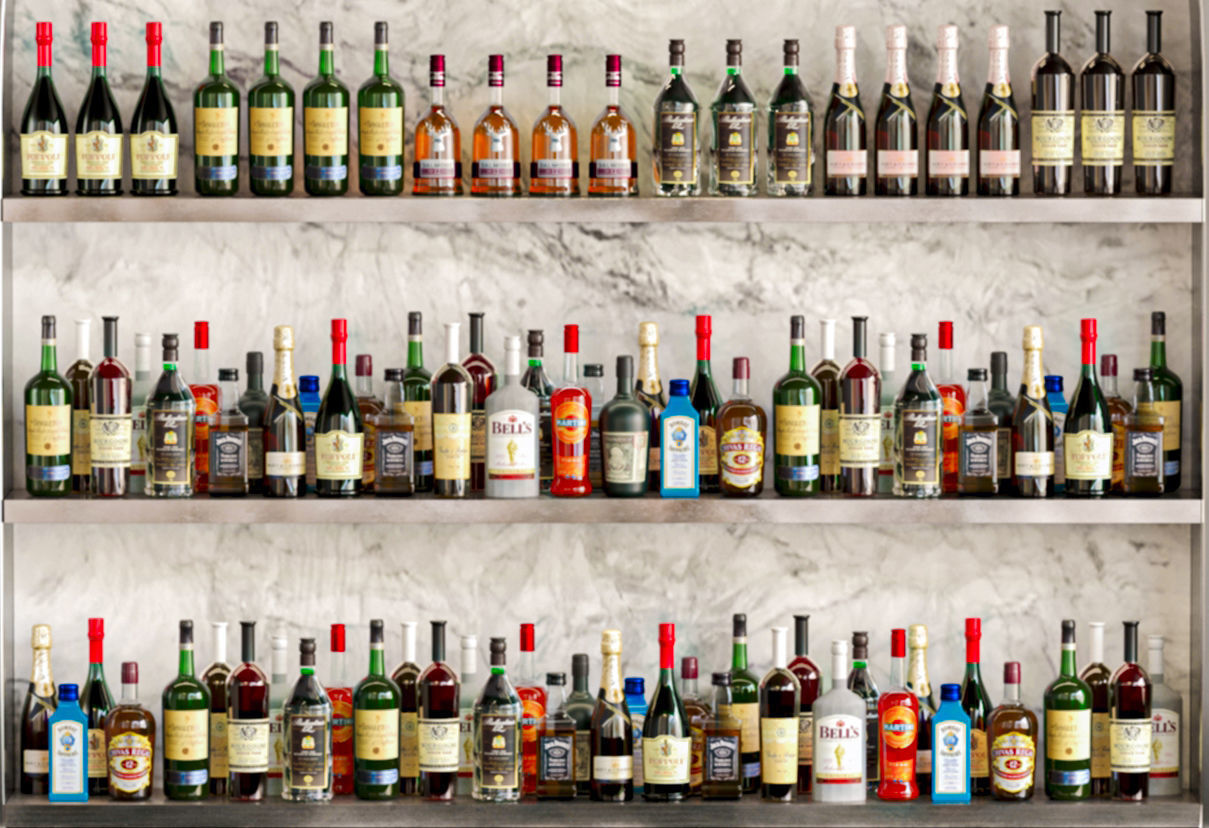 Large bar in the hotel with alcohol 3D model_2