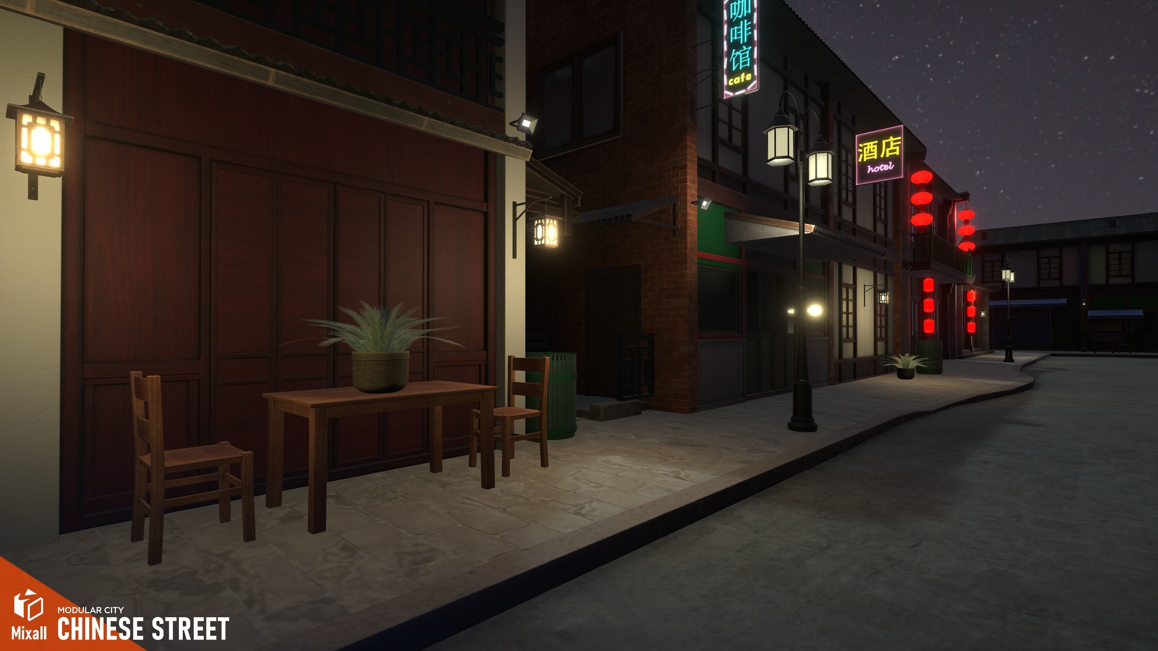 Chinese street - modular city Low-poly 3D model_30