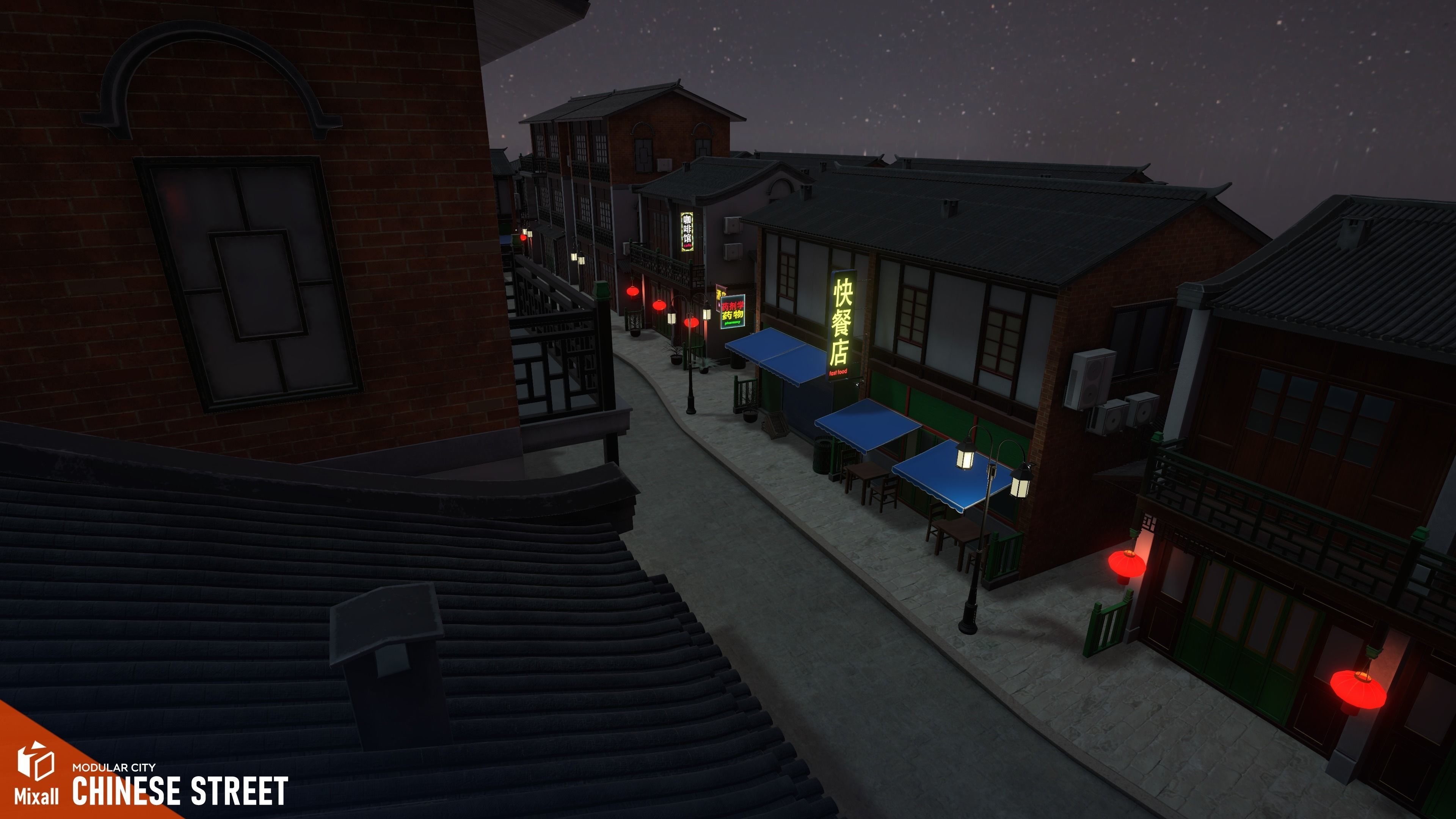 Chinese street - modular city Low-poly 3D model_6