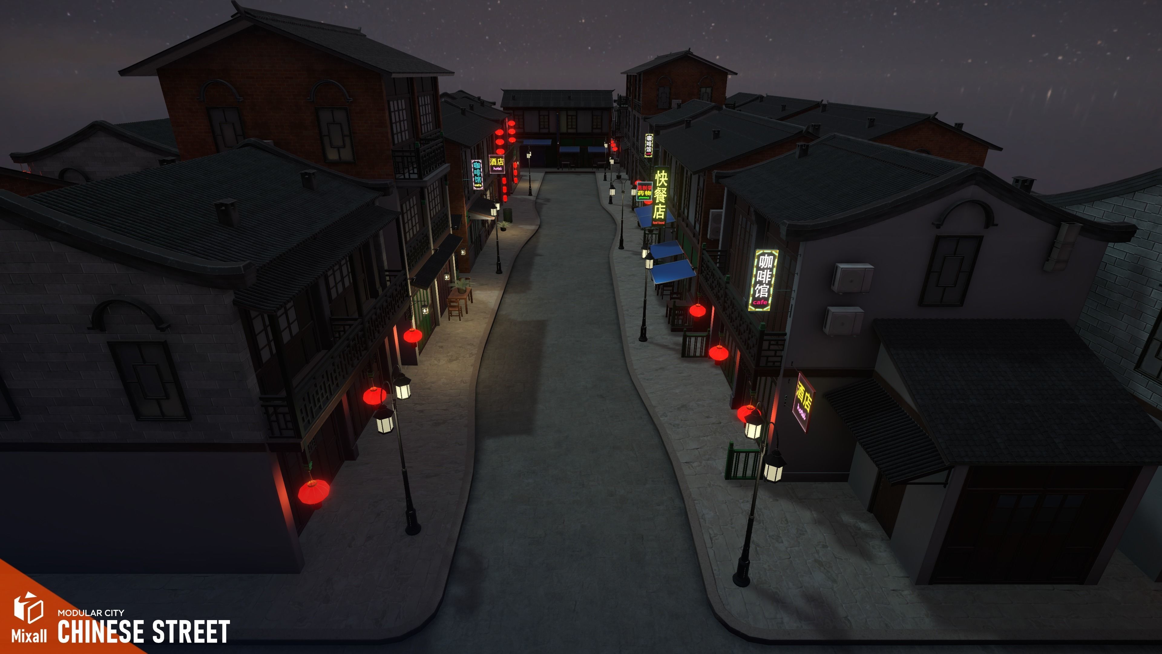 Chinese street - modular city Low-poly 3D model_9