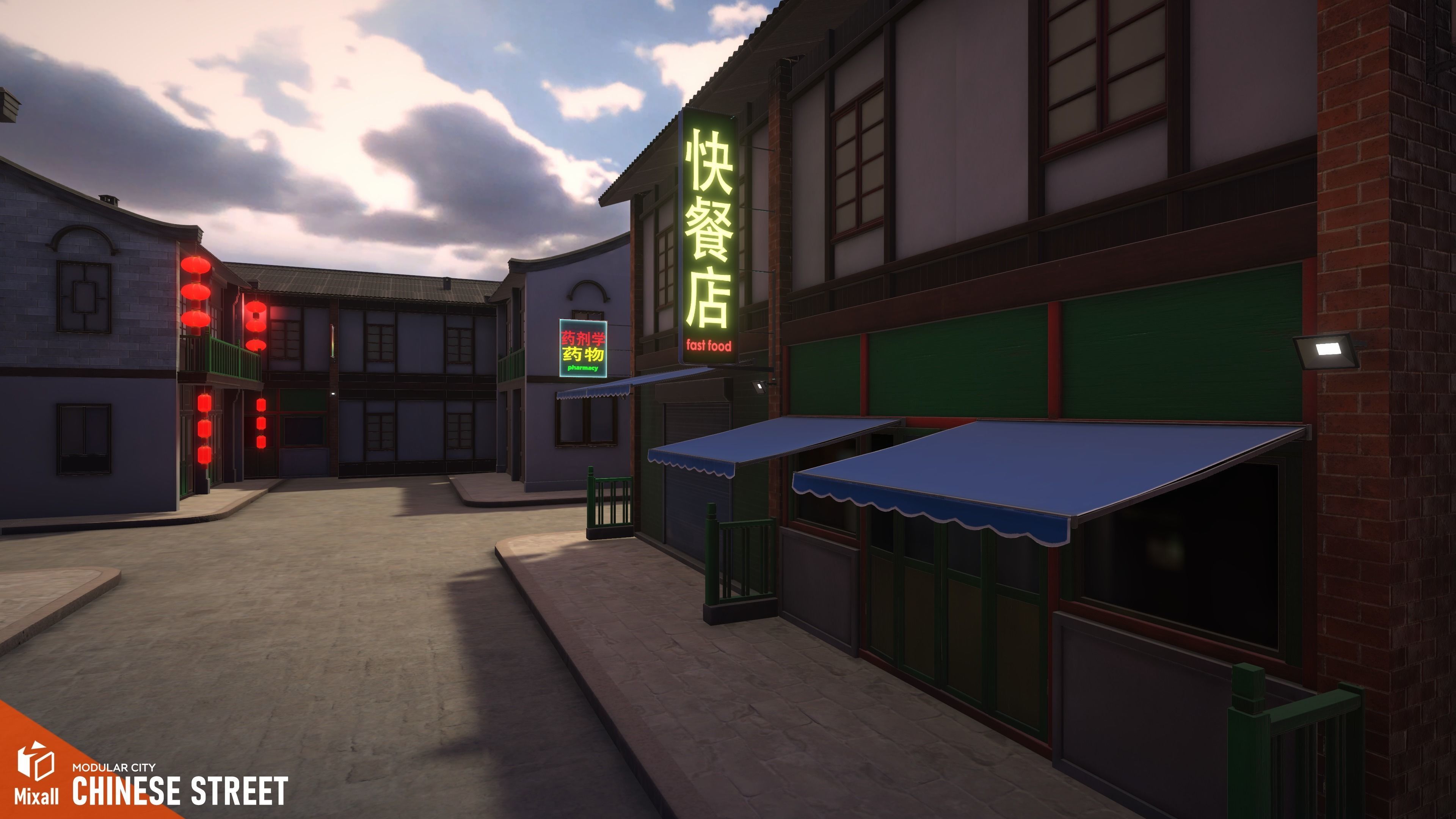 Chinese street - modular city Low-poly 3D model_27