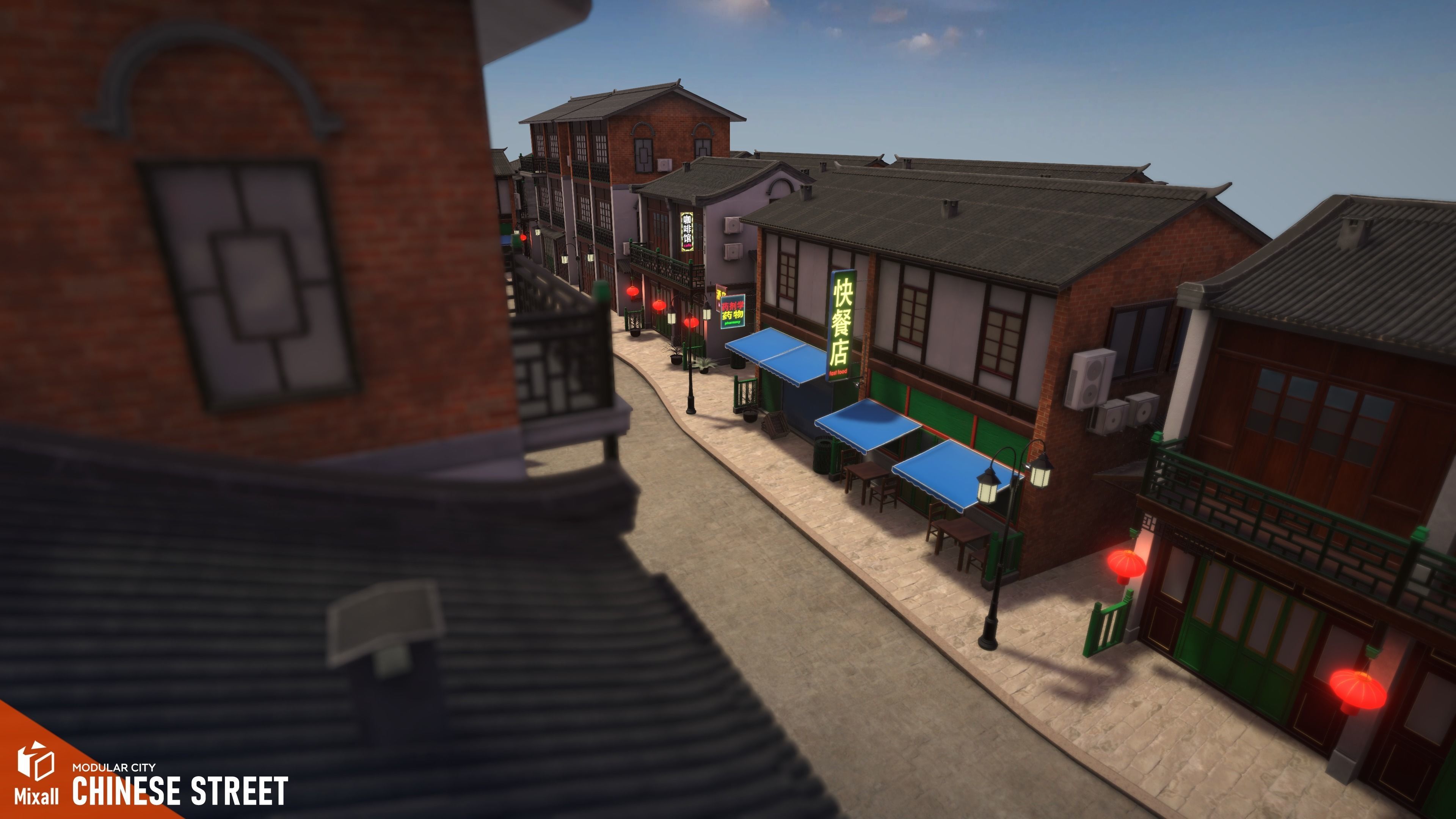 Chinese street - modular city Low-poly 3D model_3