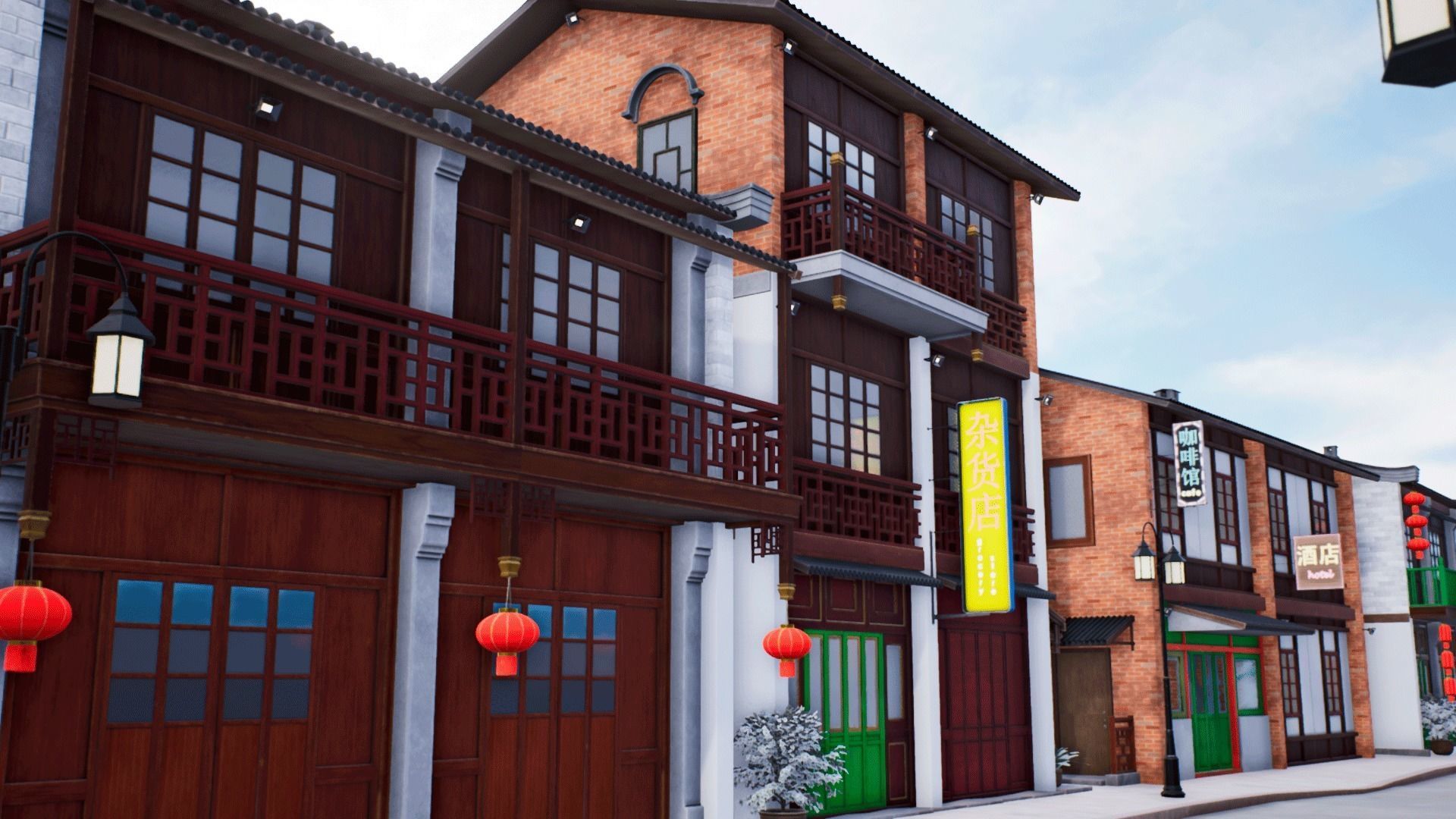 Chinese street - modular city Low-poly 3D model_18