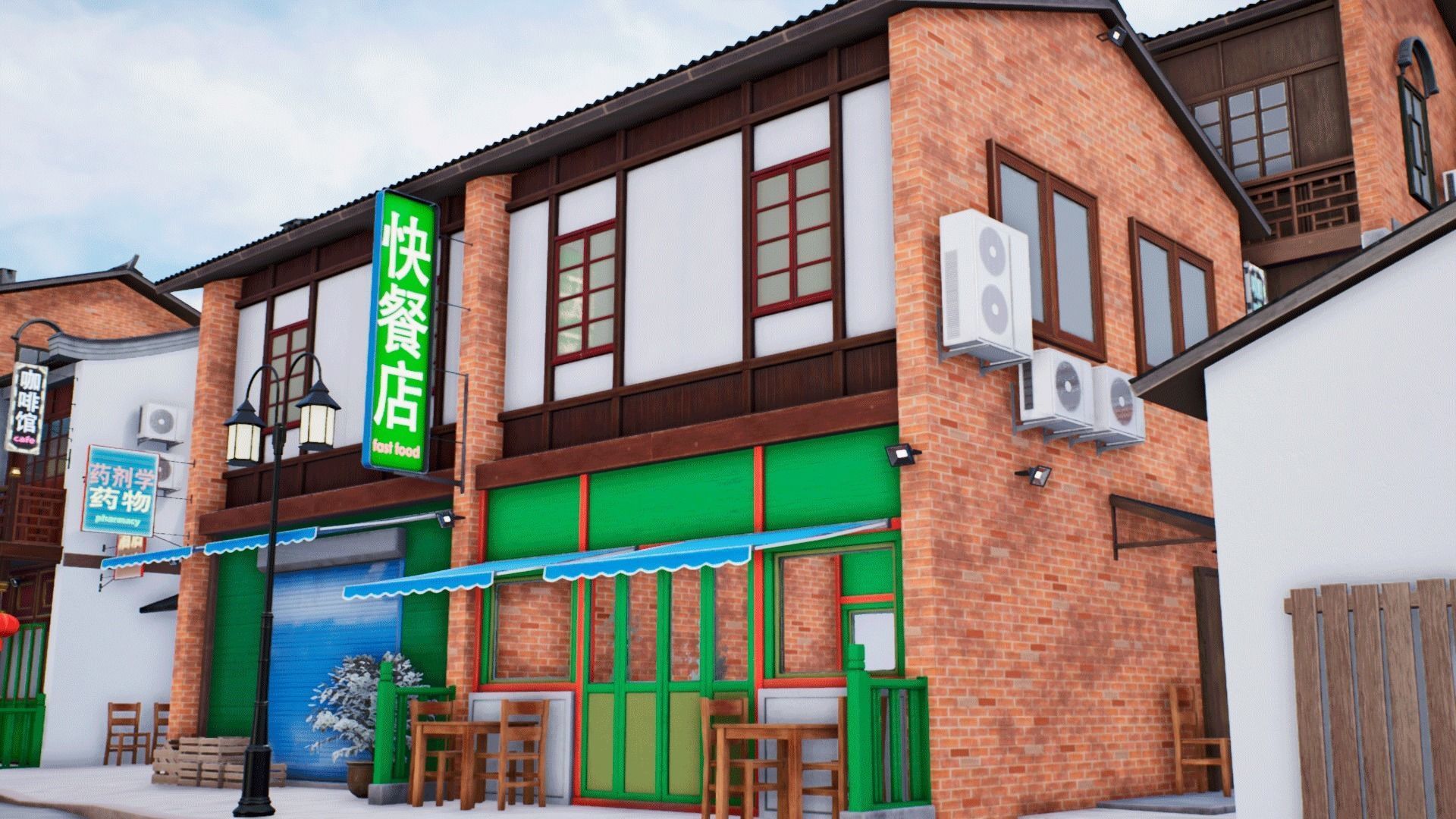 Chinese street - modular city Low-poly 3D model_16