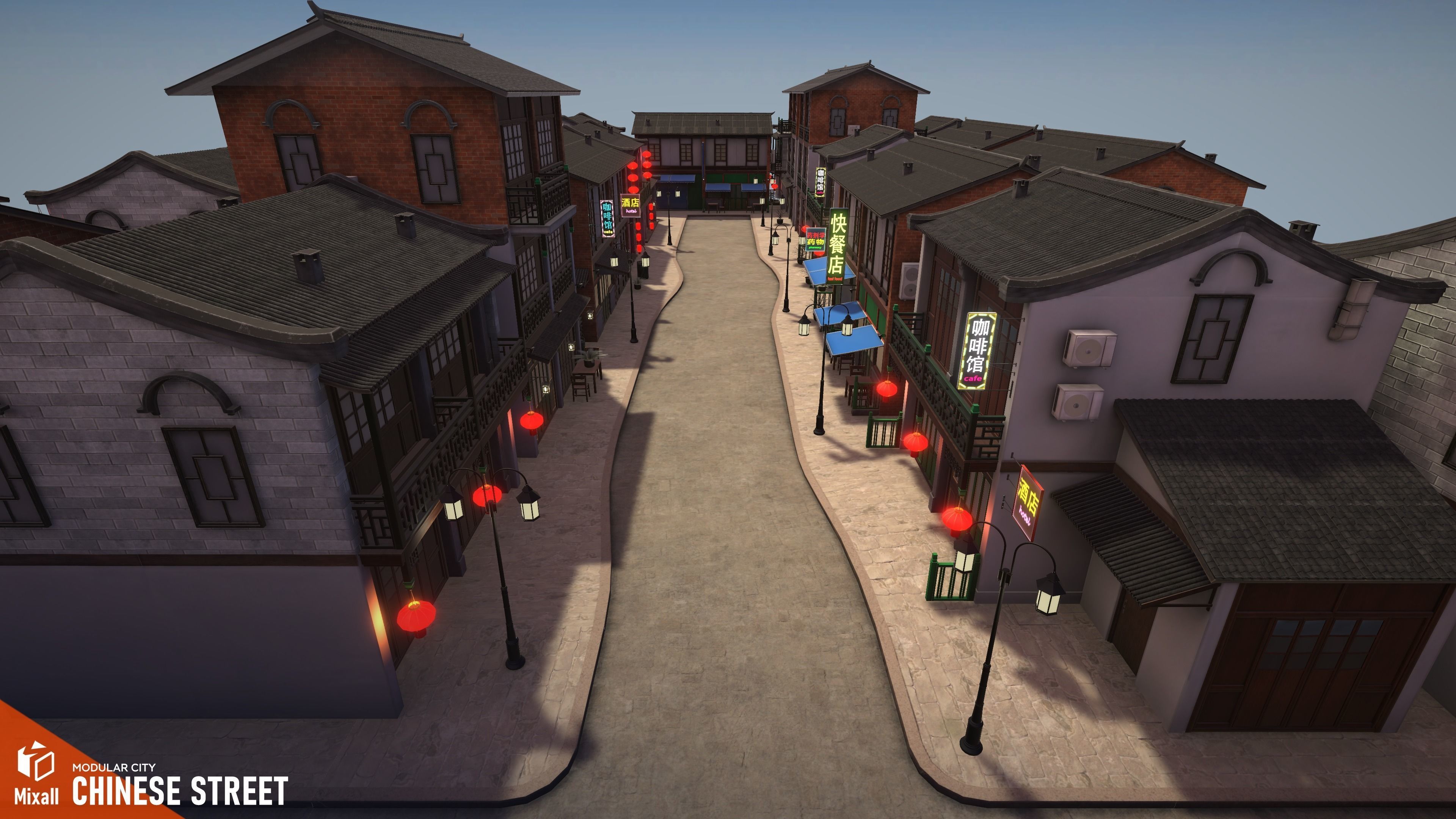 Chinese street - modular city Low-poly 3D model_12