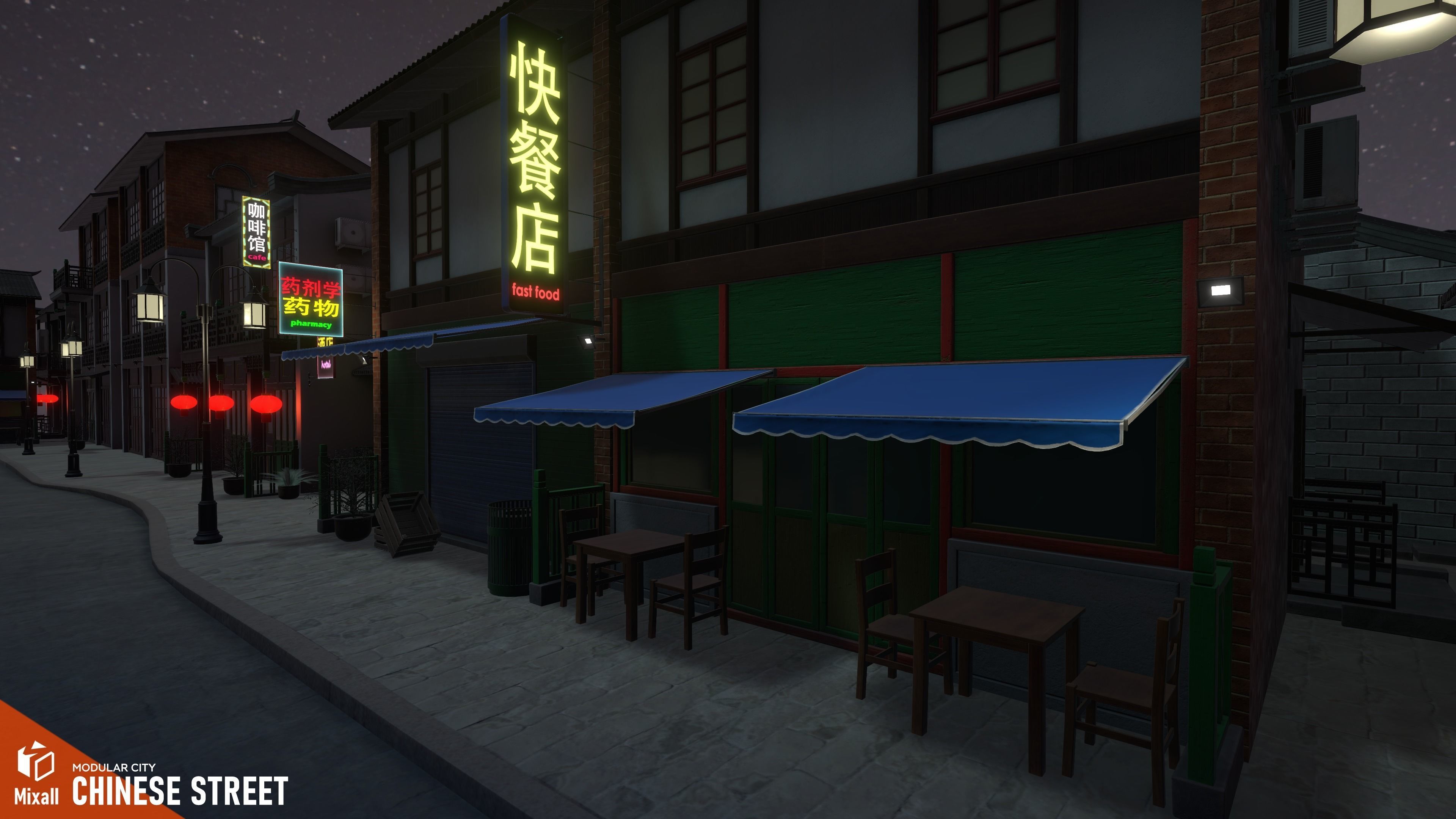 Chinese street - modular city Low-poly 3D model_7