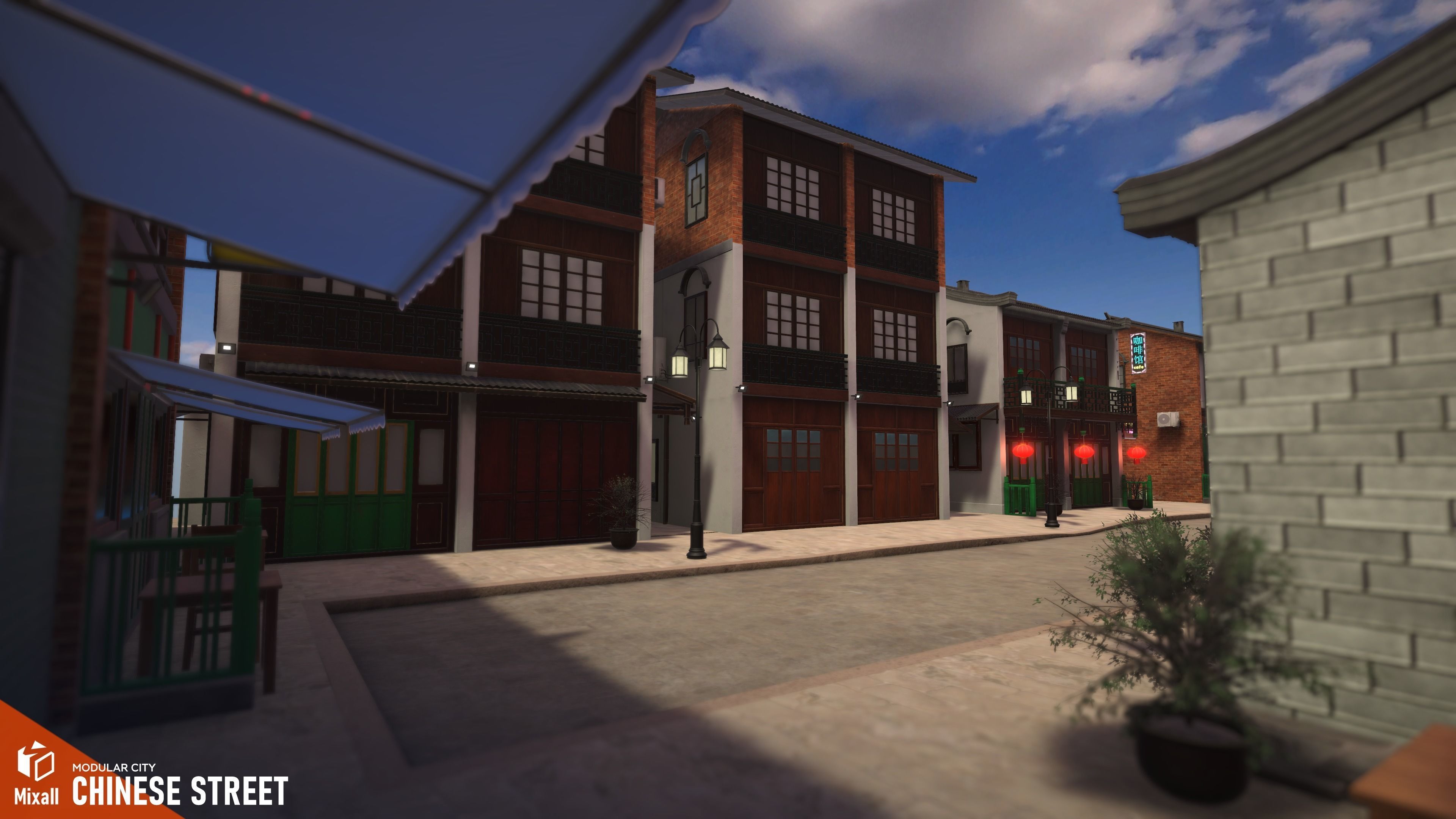 Chinese street - modular city Low-poly 3D model_10