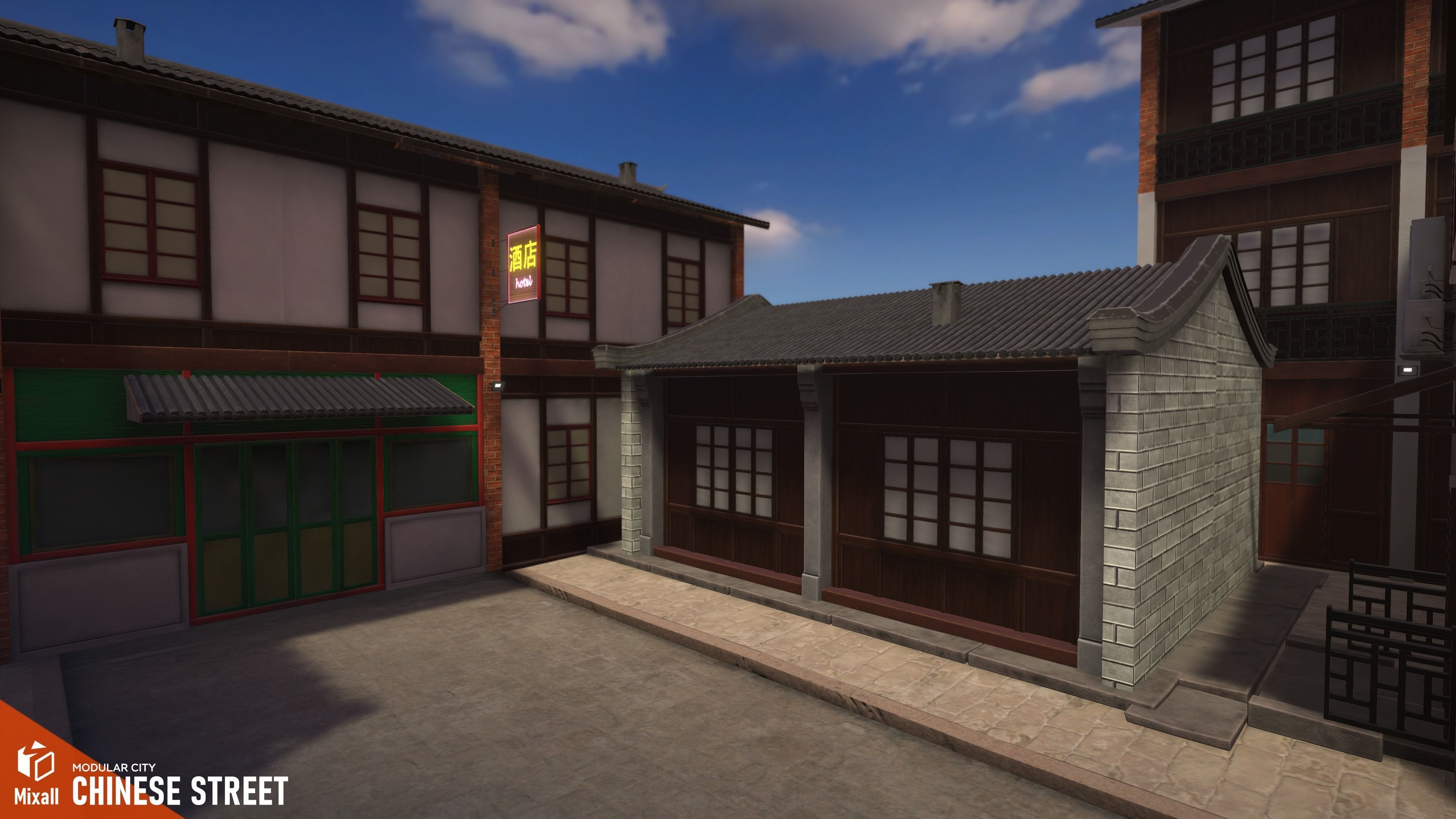 Chinese street - modular city Low-poly 3D model_8
