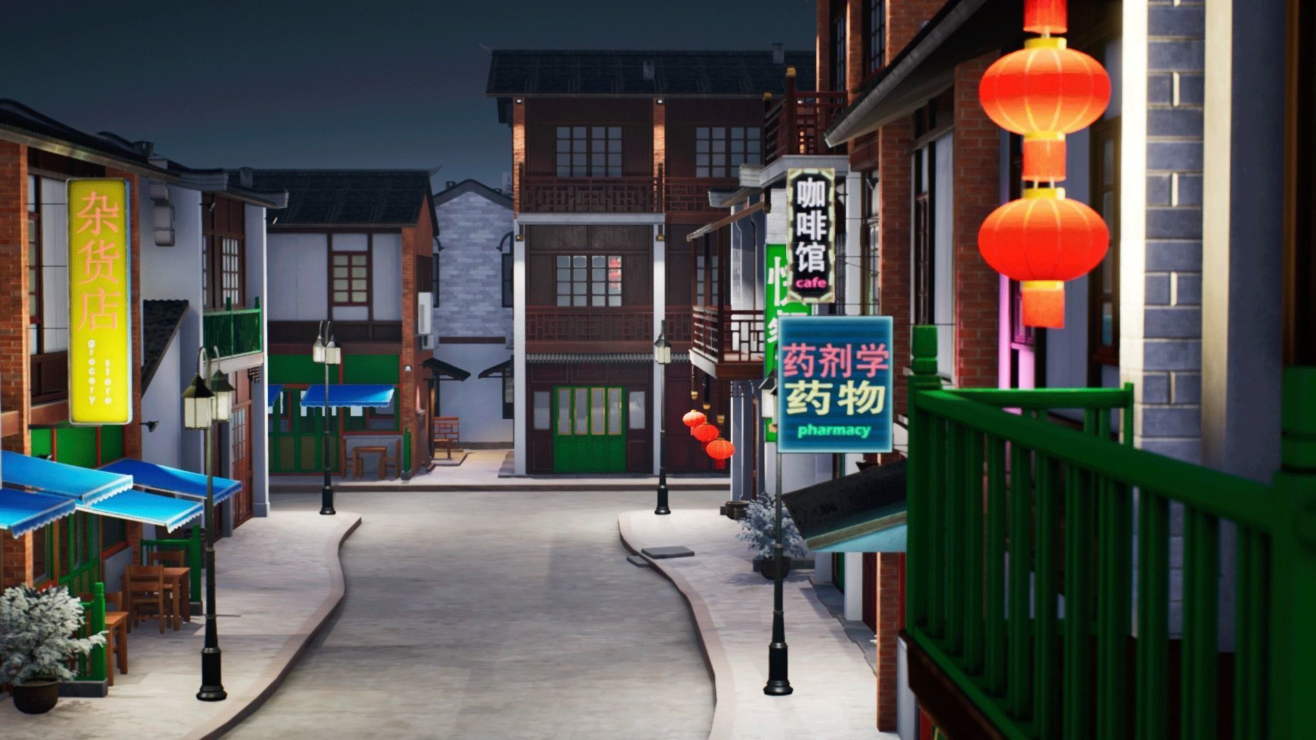 Chinese street - modular city Low-poly 3D model_24