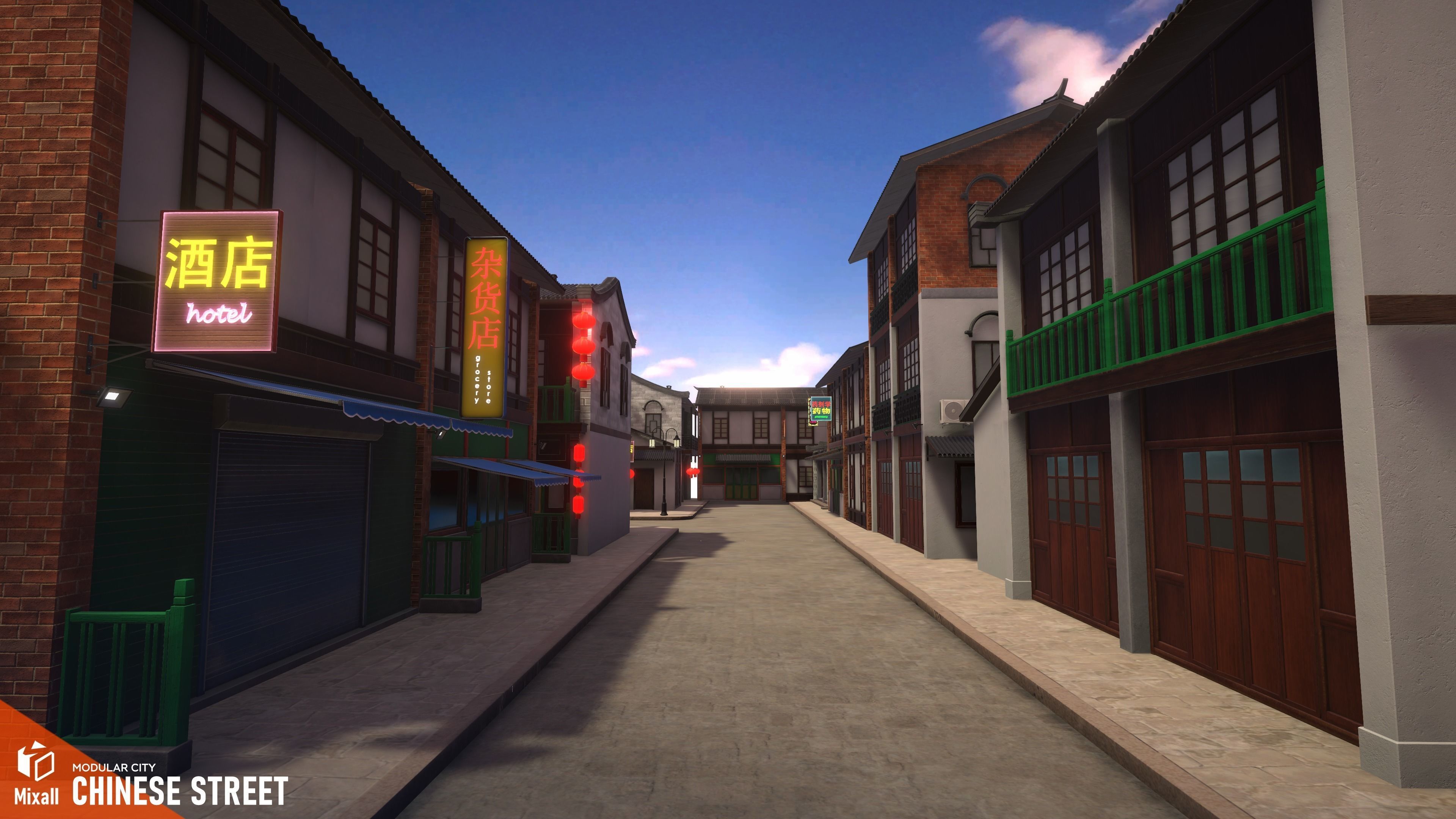 Chinese street - modular city Low-poly 3D model_11