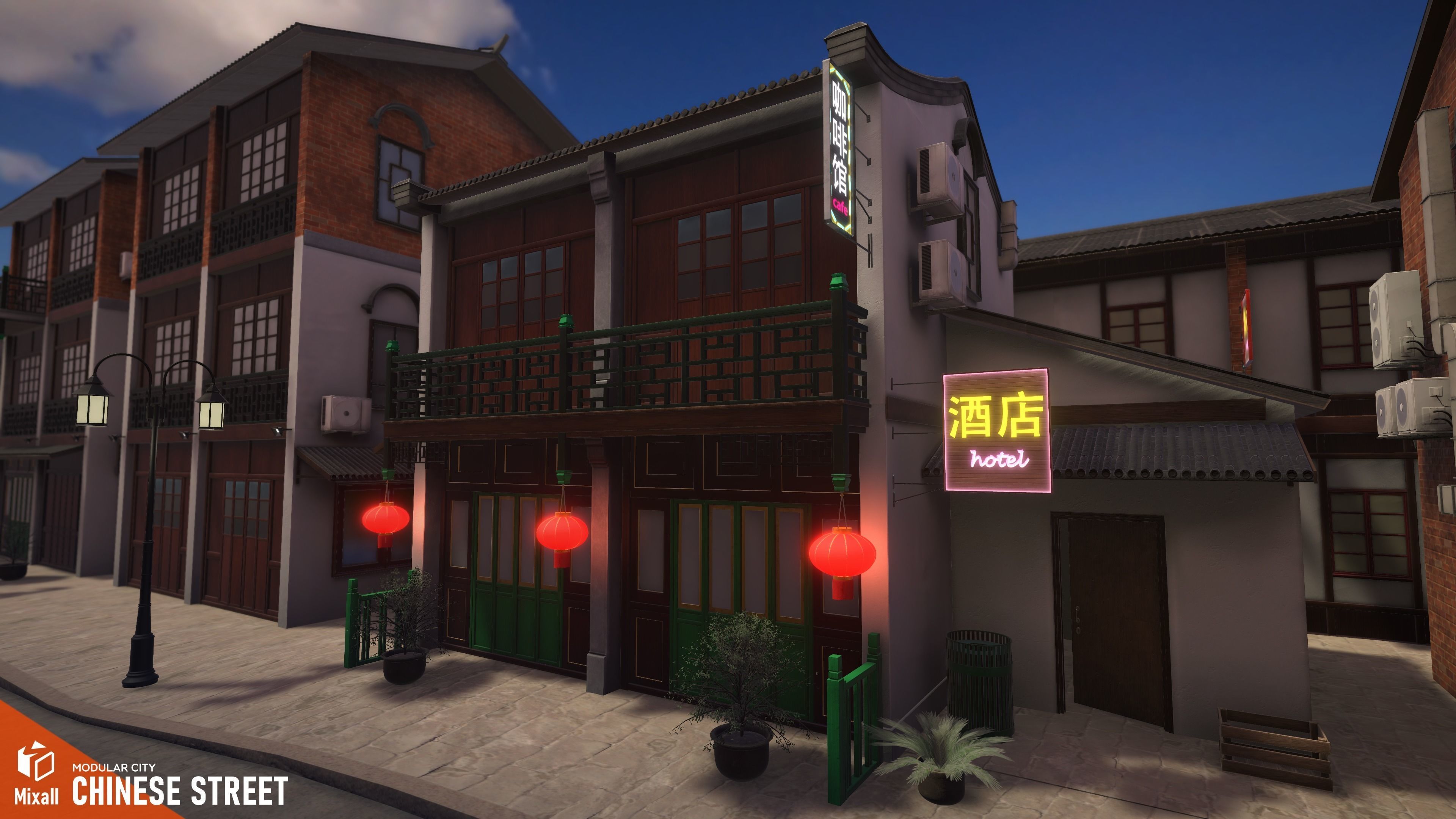 Chinese street - modular city Low-poly 3D model_2