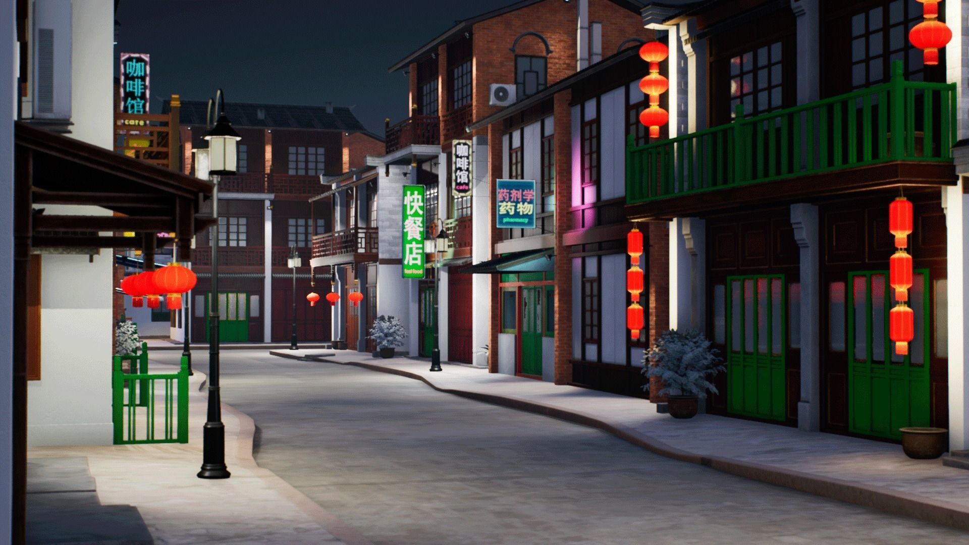 Chinese street - modular city Low-poly 3D model_25