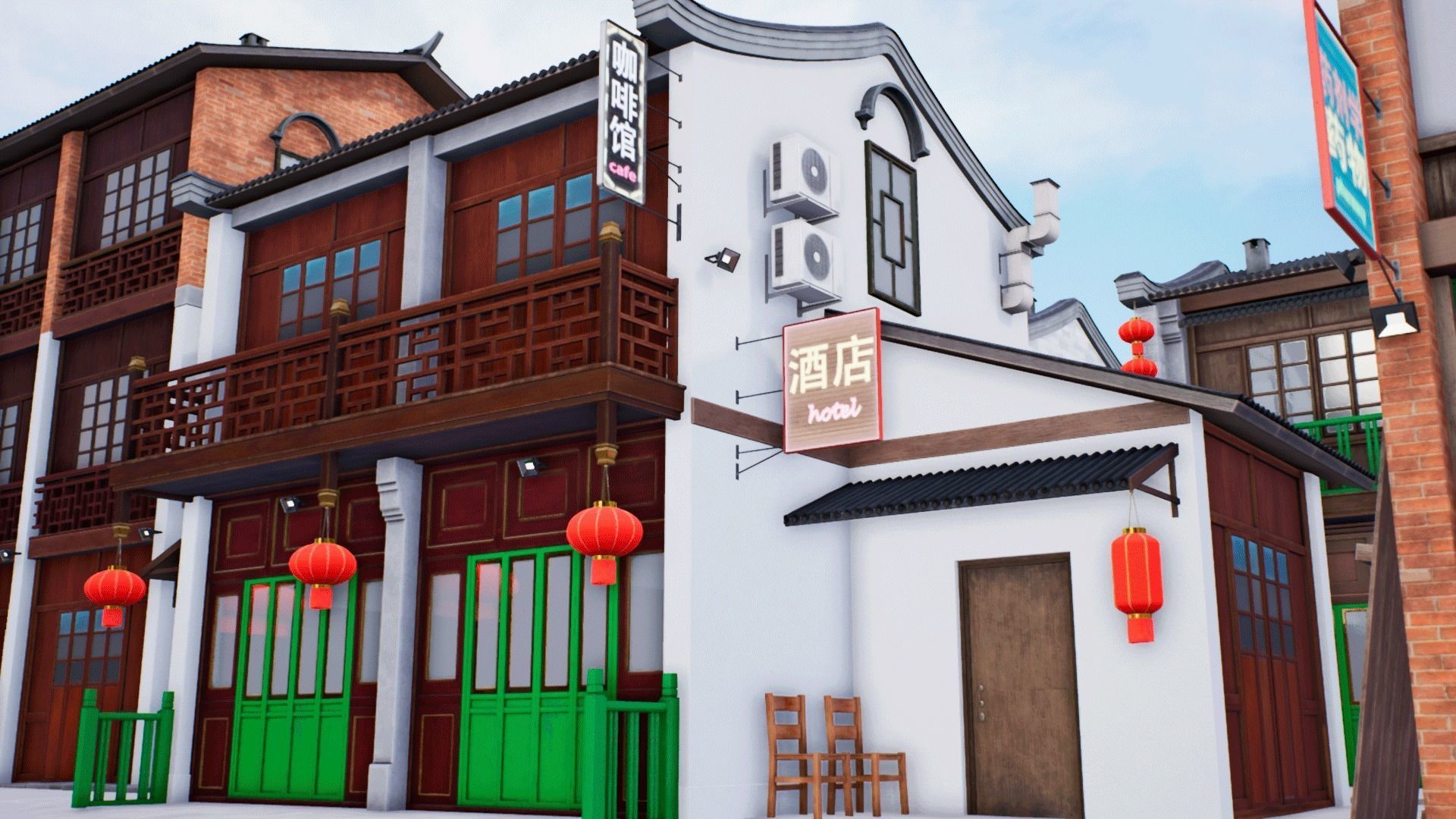 Chinese street - modular city Low-poly 3D model_14