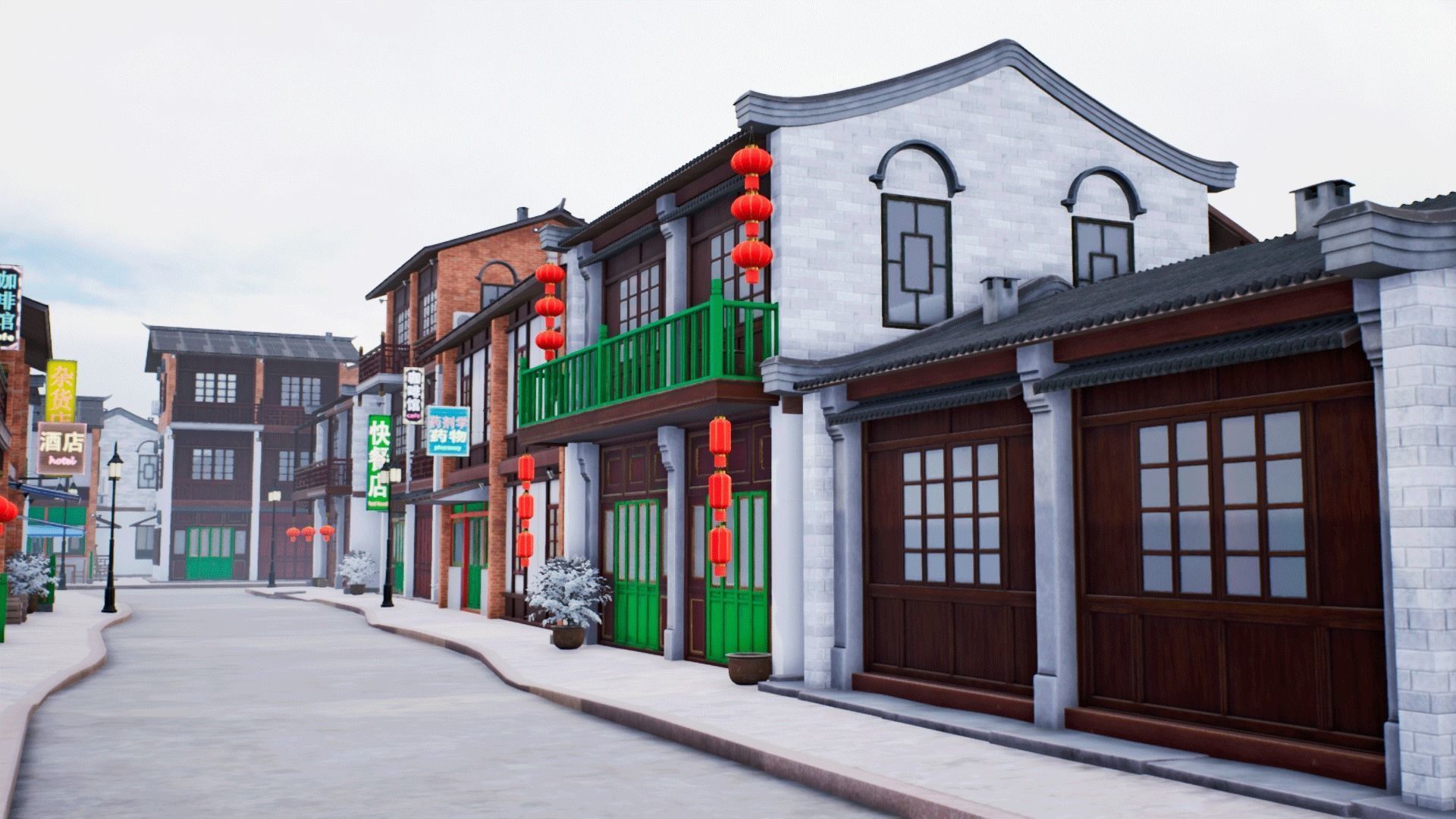 Chinese street - modular city Low-poly 3D model_20
