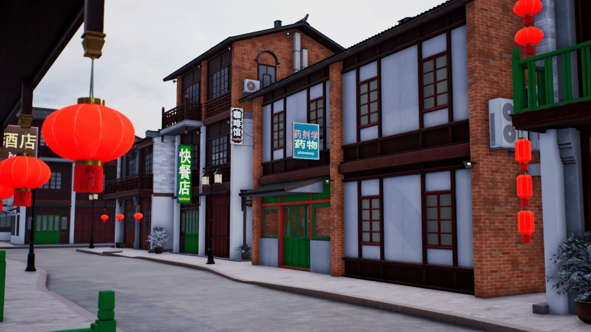 Chinese street - modular city Low-poly 3D model_19