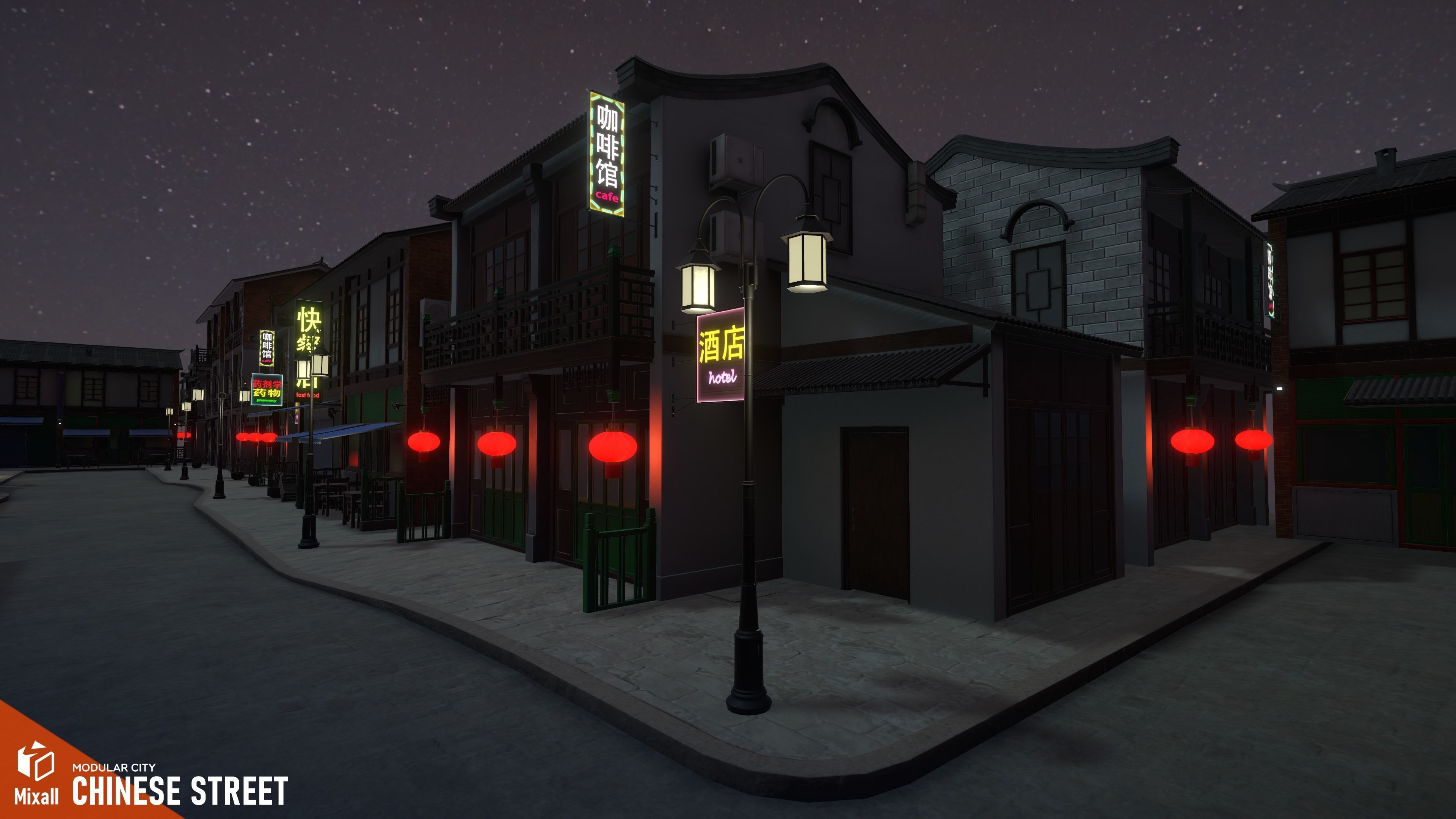Chinese street - modular city Low-poly 3D model_13