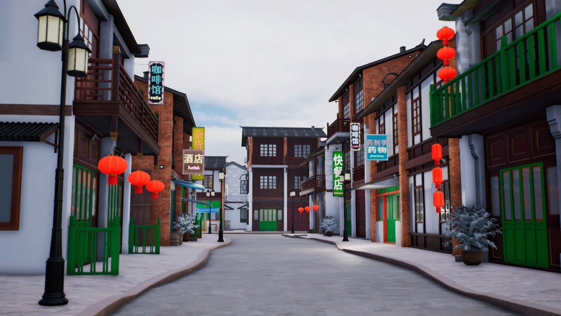 Chinese street - modular city Low-poly 3D model_22