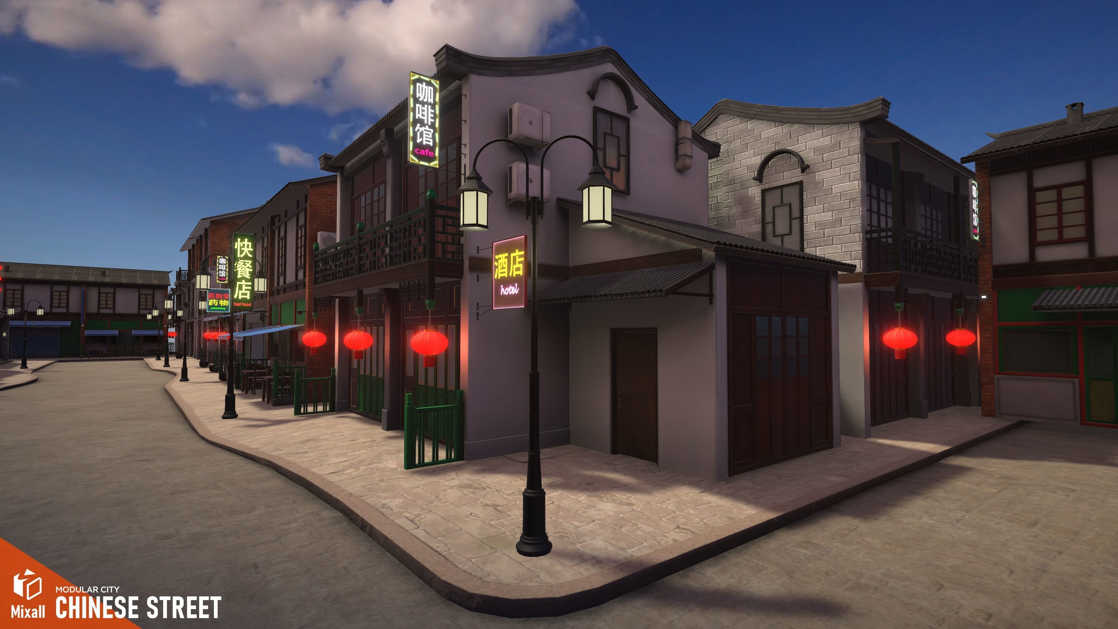 Chinese street - modular city Low-poly 3D model_5