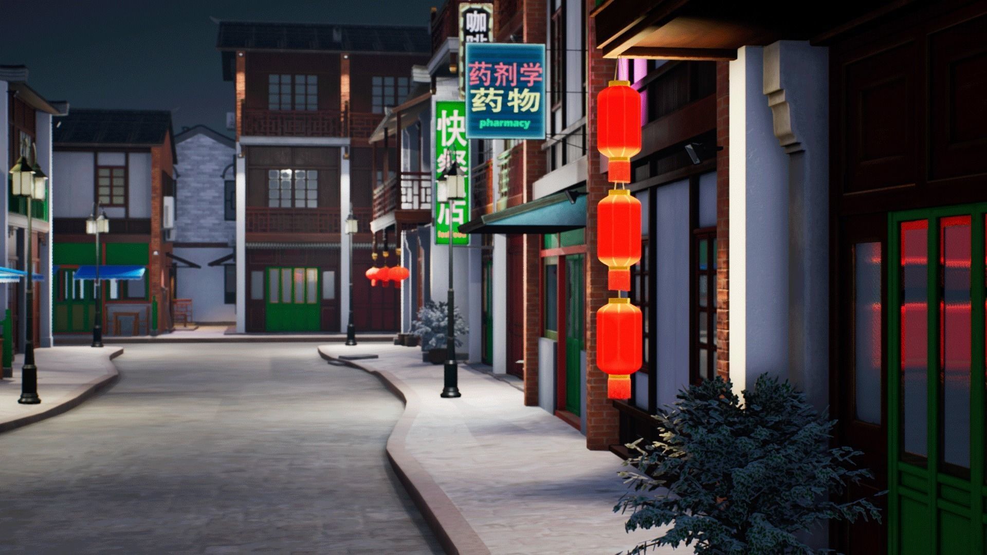 Chinese street - modular city Low-poly 3D model_23