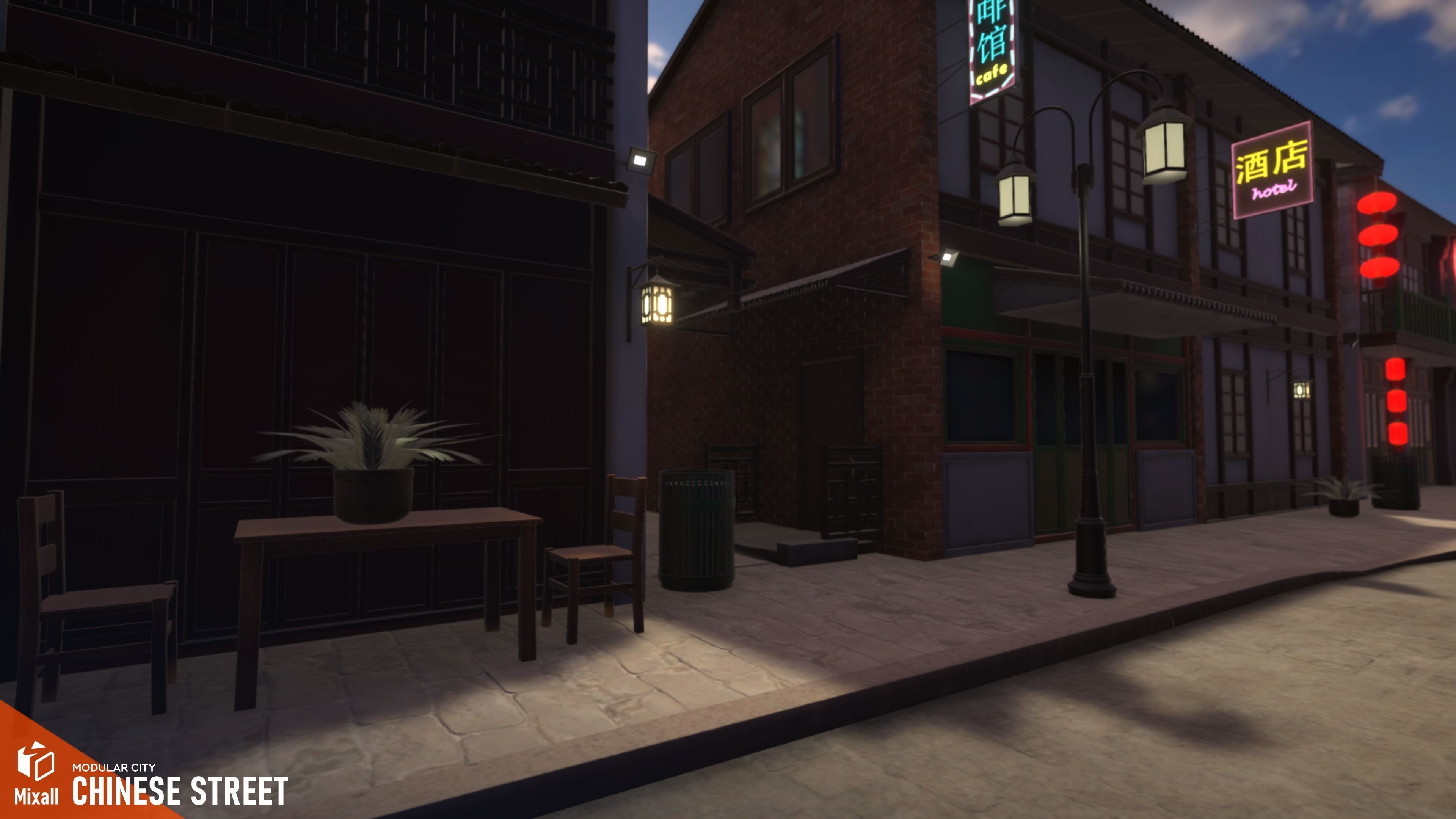 Chinese street - modular city Low-poly 3D model_15