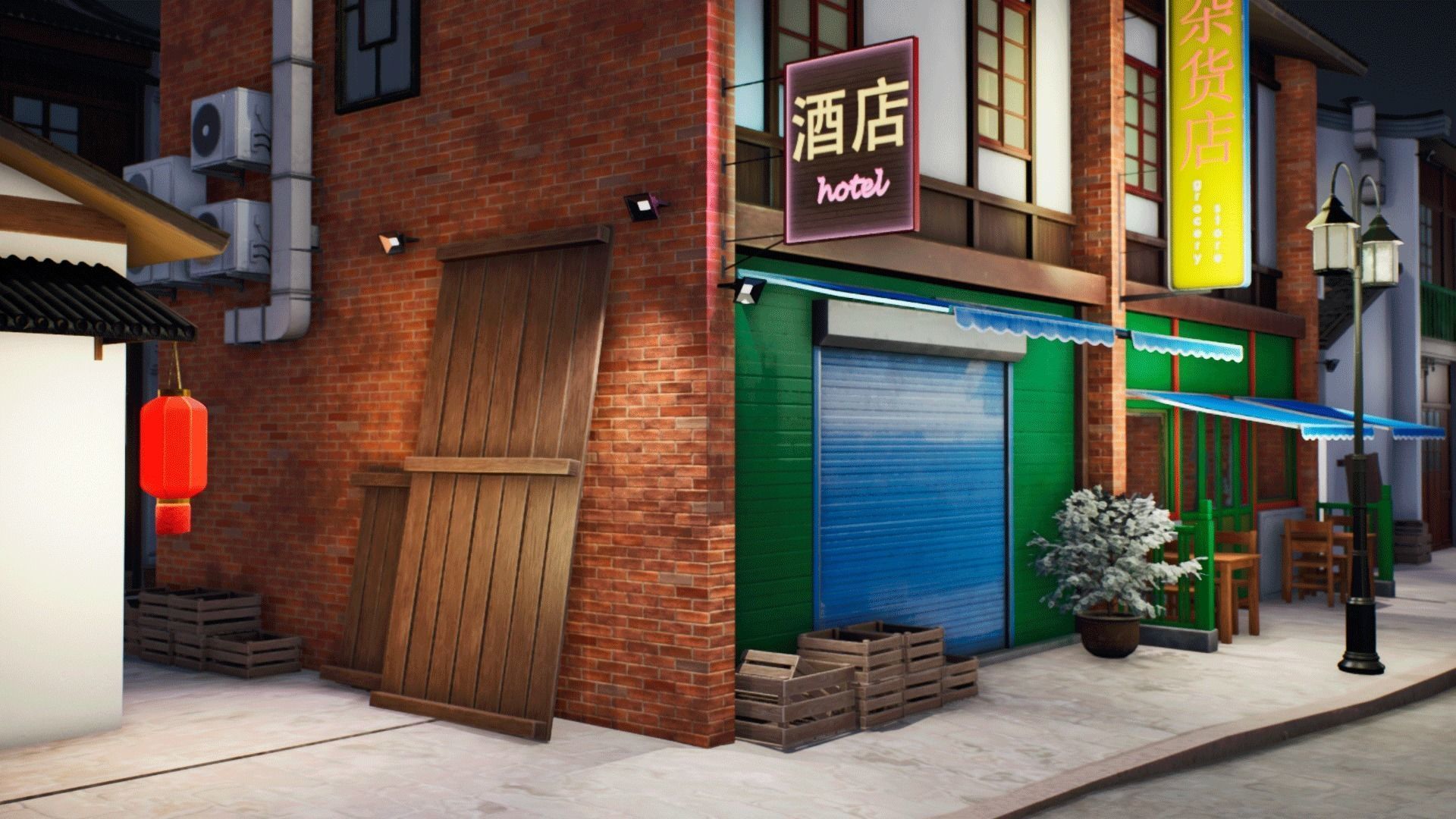 Chinese street - modular city Low-poly 3D model_29