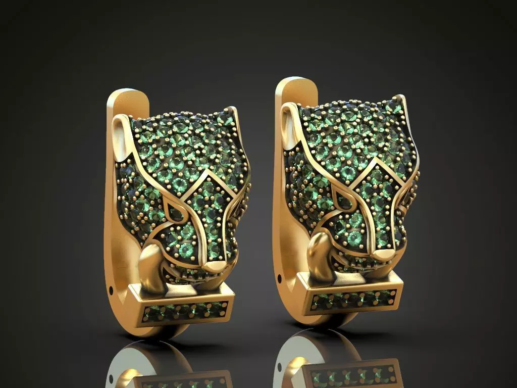 Earrings panther head pave gems  3D print model_0