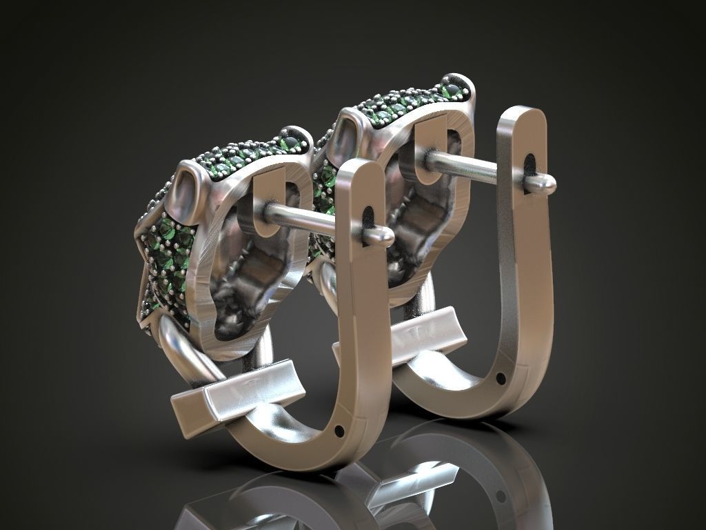 Earrings panther head pave gems  3D print model_3