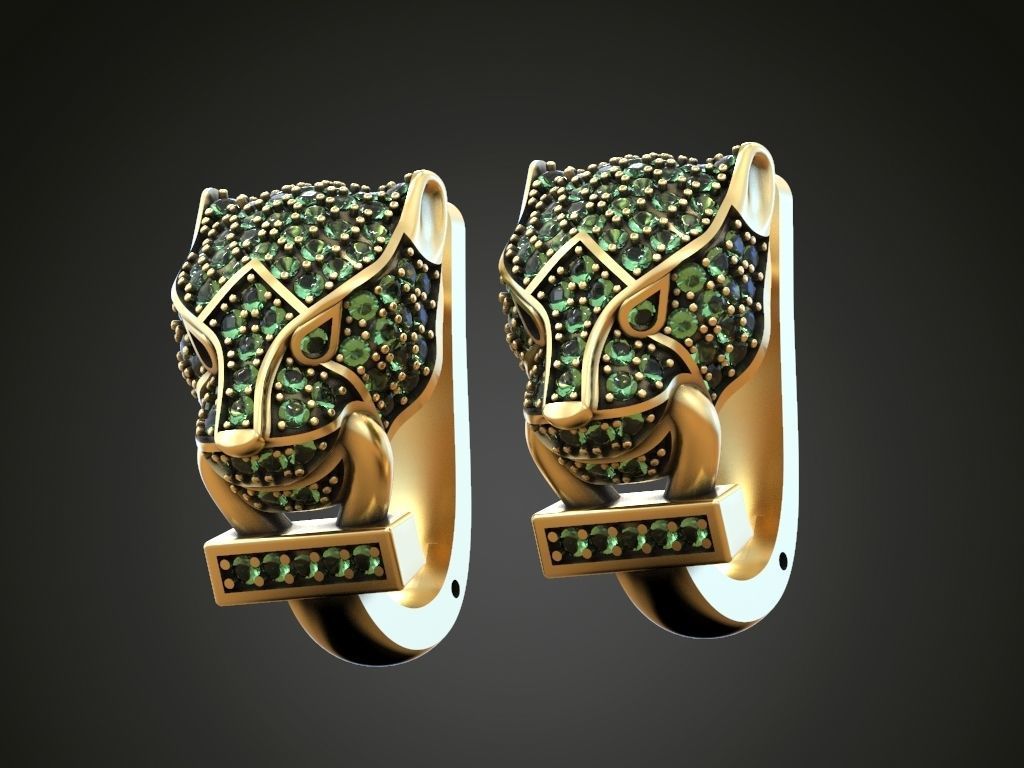 Earrings panther head pave gems  3D print model_2