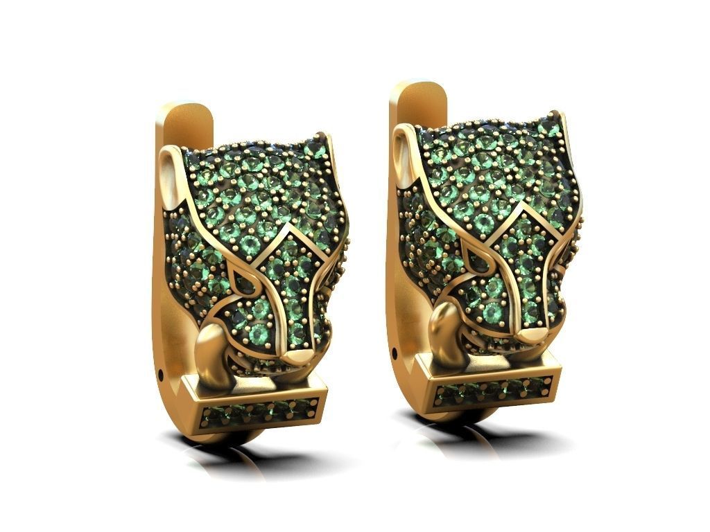 Earrings panther head pave gems  3D print model_6
