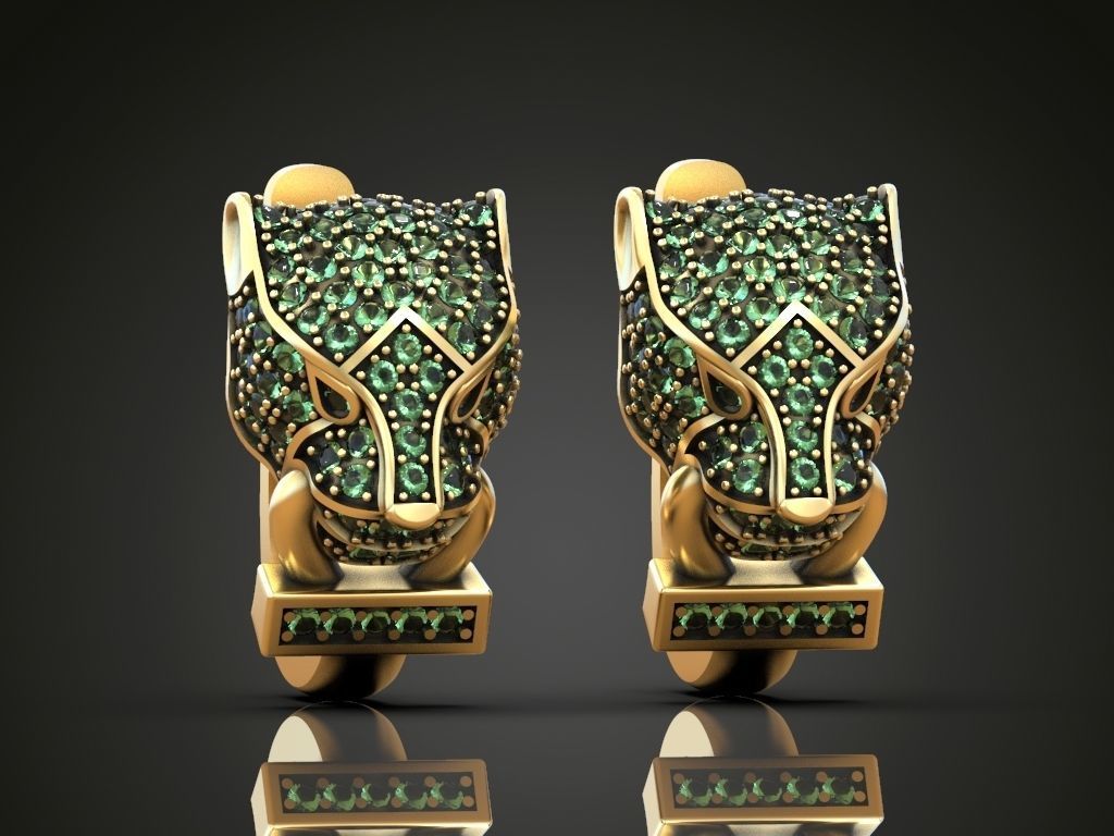 Earrings panther head pave gems  3D print model_4