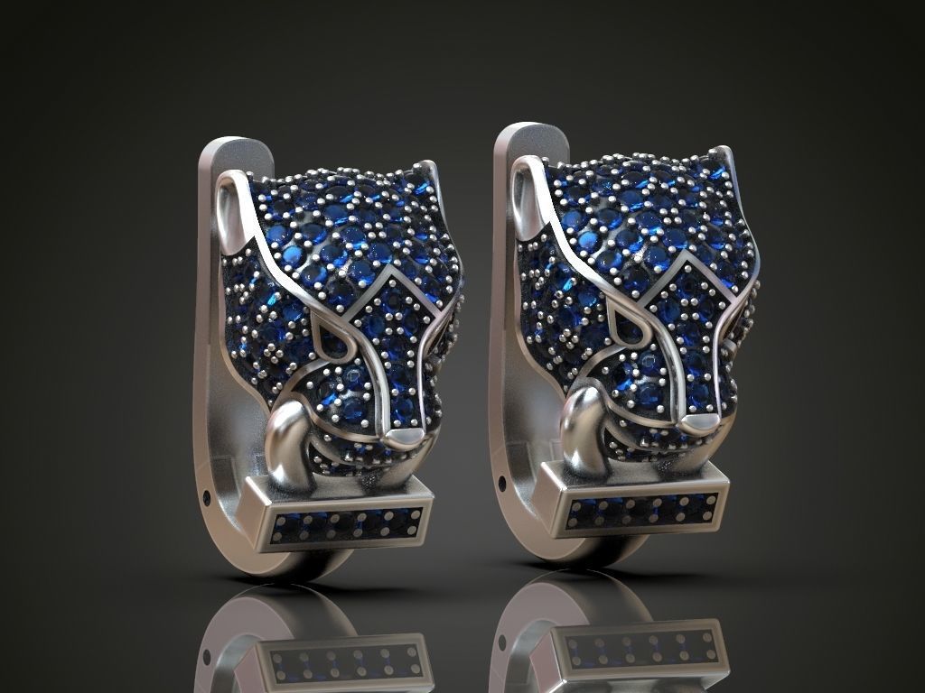 Earrings panther head pave gems  3D print model_1